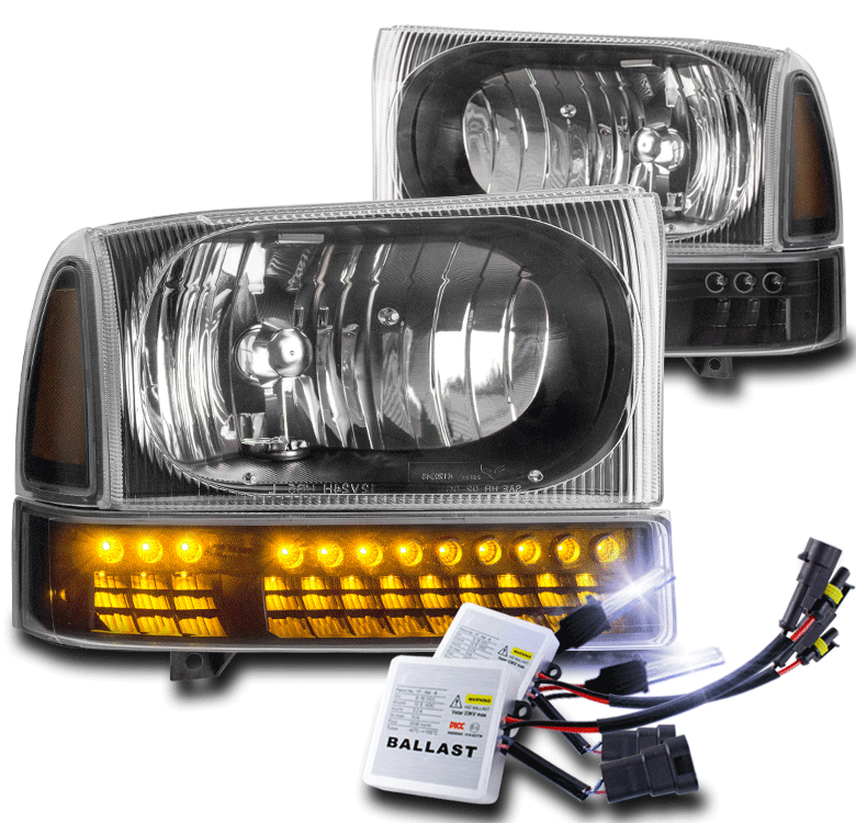 FORD 19992004 F250 F350 SUPER DUTY BLACK HEADLIGHT LAMP +BUMPER LED