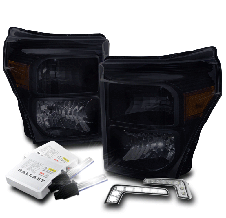 20112016 FORD F250 F350 SUPER DUTY BLACK/SMOKE HEADLIGHTS LAMP W/LED