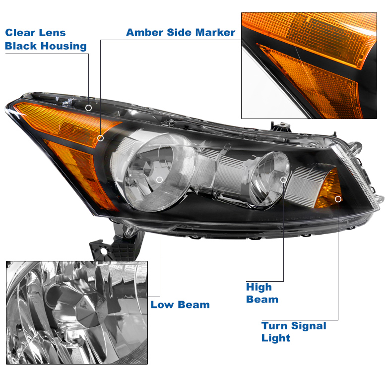 Fit 20082012 Honda Accord EX LX Sedan 4dr Black Headlights Headlamps w