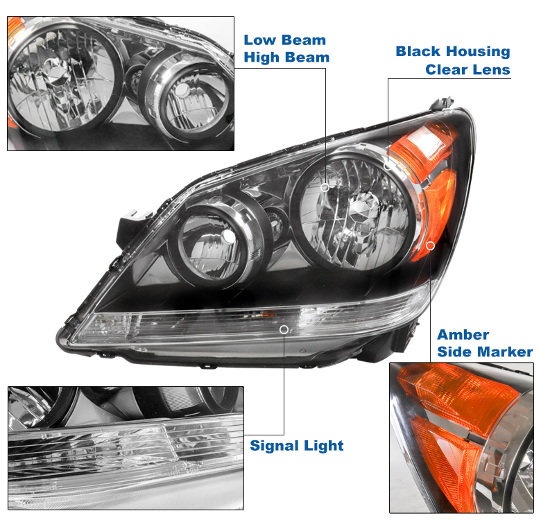 For 2008 2009 2010 Honda Odyssey Black Replacement Headlight +Blue LED