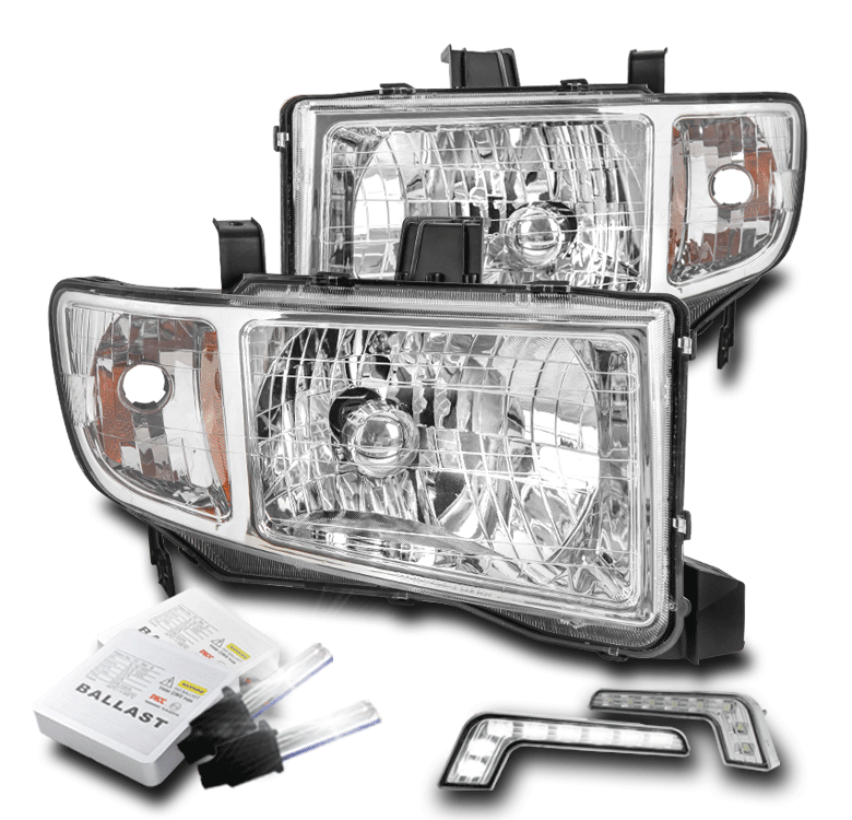 FOR 20062014 HONDA RIDGELINE CHROME REPLACEMENT HEADLIGHTS +BUMPER LED DRL+HID eBay