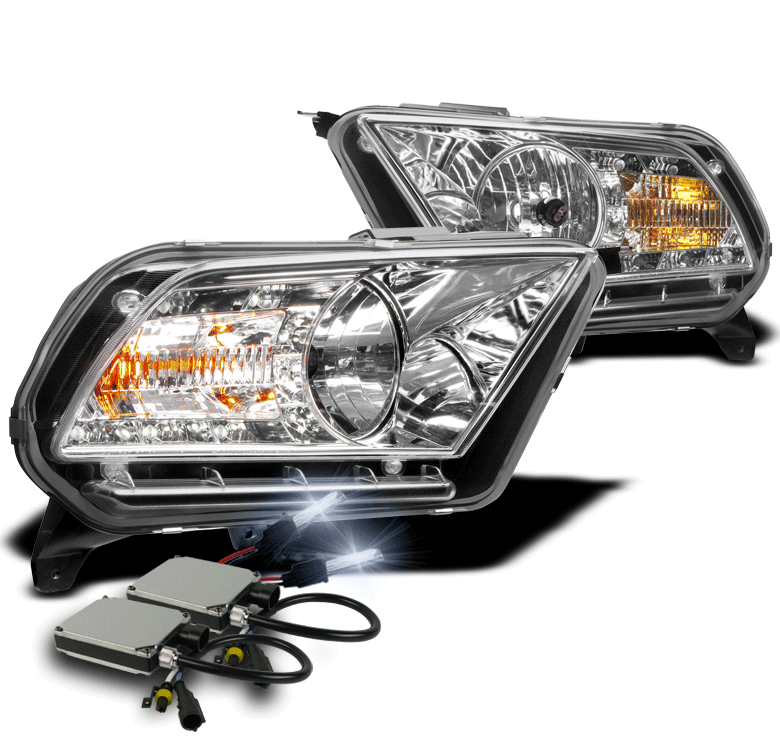 20102014 FORD MUSTANG CHROME CRYSTAL DRL LED HEADLIGHT LAMP+8K HID KIT