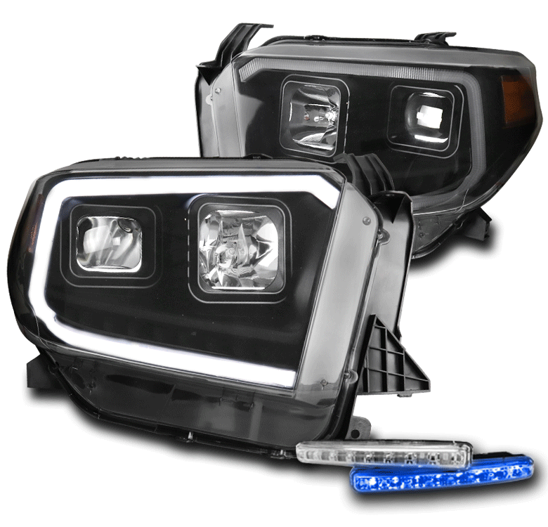 FOR 20142017 TOYOTA TUNDRA BLACK PROJECTOR LED HEADLIGHTS+BUMPER BLUE