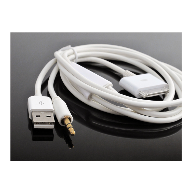 2X 4FT USB 3.5MM AUX SYNC CHARGER WHITE CABLE IPHONE 4S 4 IPOD TOUCH NANO IPAD
