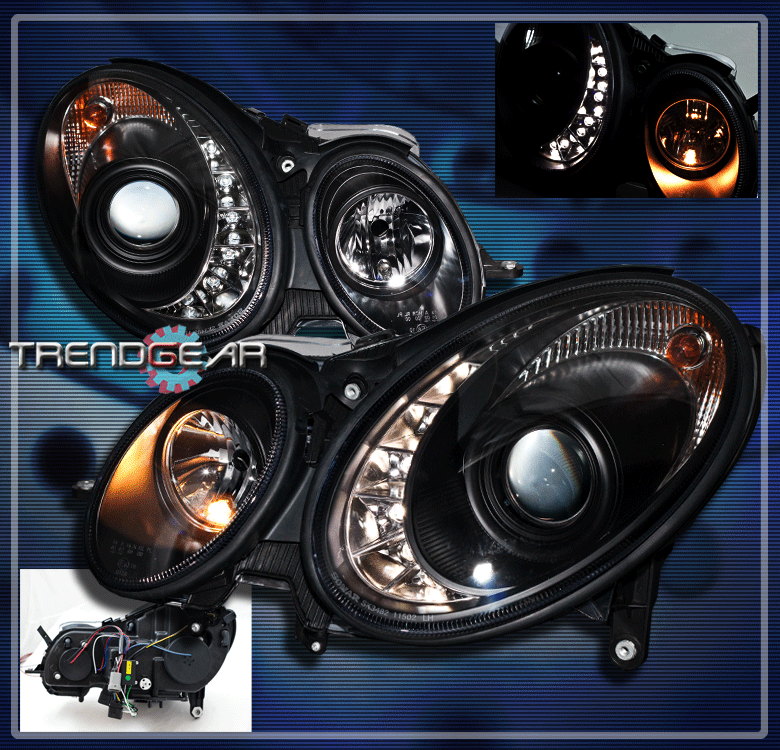 20032006 MERCEDESBENZ W211 ECLASS DRL LED PROJECTOR HEADLIGHT BLACK