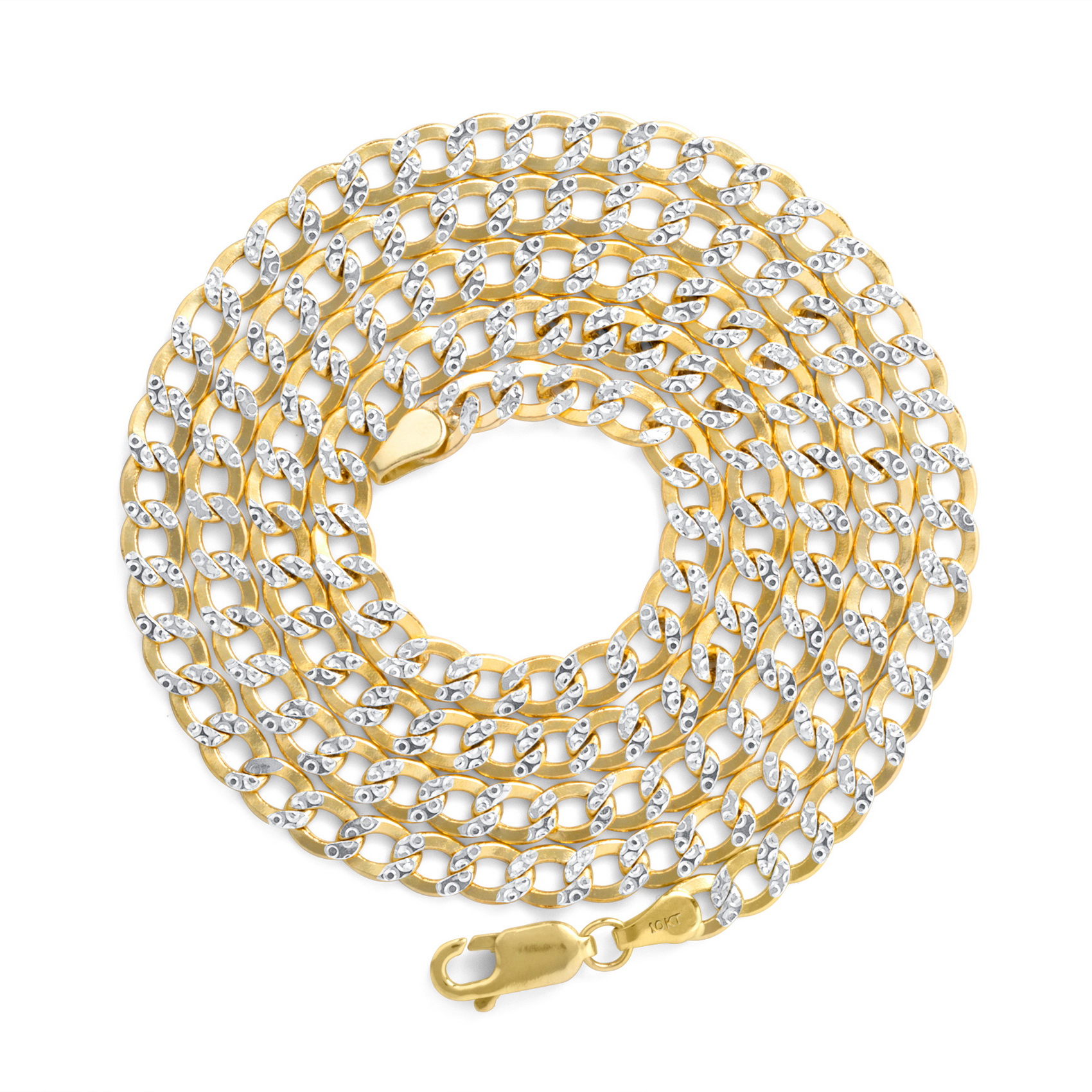 30" 10K Yellow Gold 4.5mm Diamond Cut Pave Curb Cuban Chain Necklace Mens 16" 30" 10K Yellow Gold 4.5mm Diamond Cut Pave Curb Cuban Chain Necklace Mens 16"