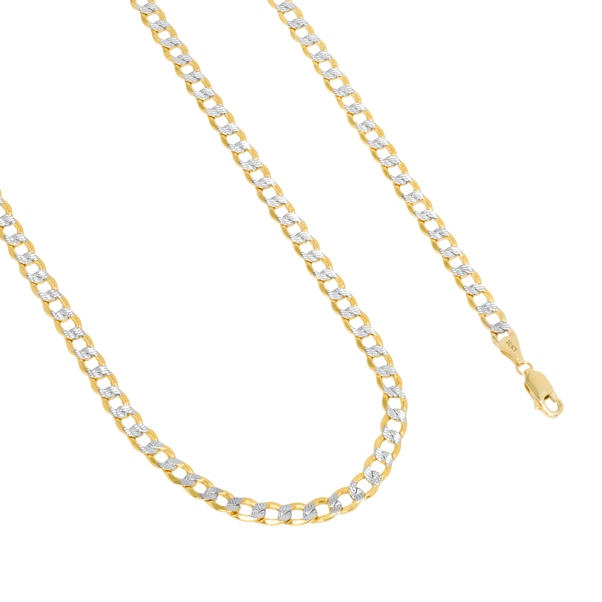14K Yellow Gold 5.5mm Diamond Cut White Pave Cuban Curb Link Chain Bracelet 7.5/"