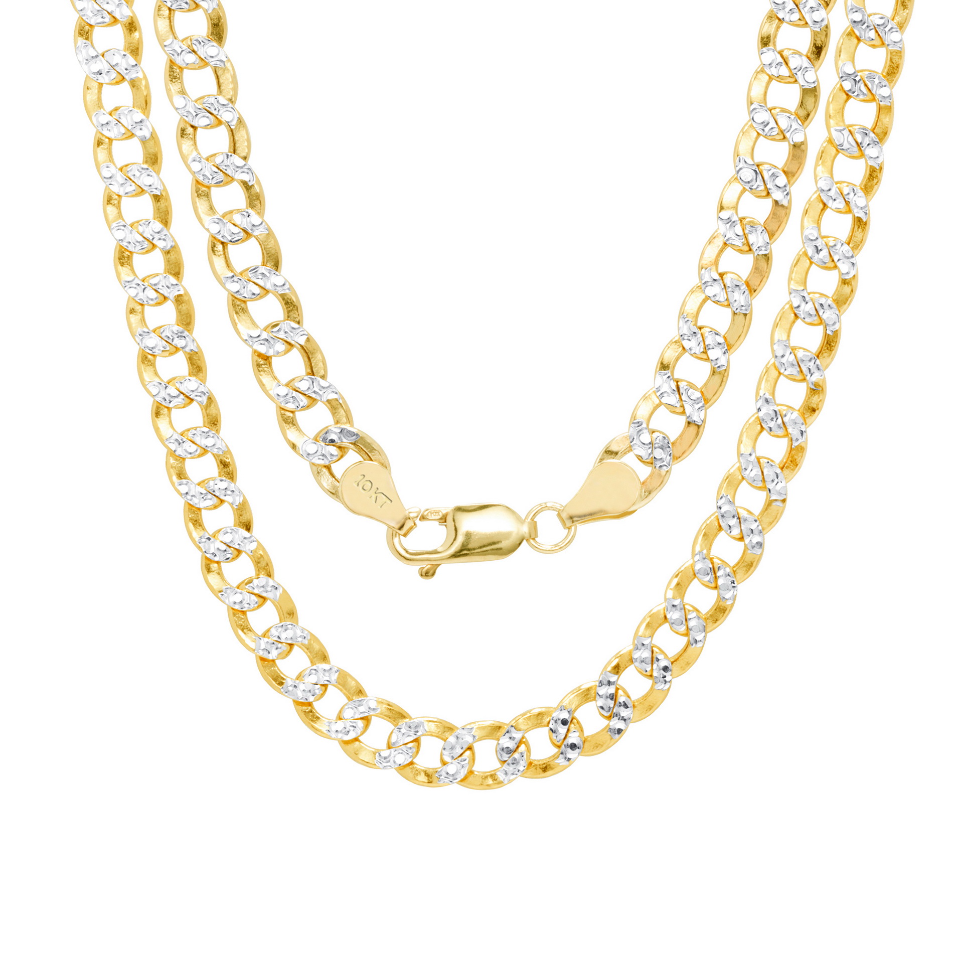 14K Yellow Gold 5.5mm Diamond Cut White Pave Cuban Curb Link Chain Bracelet 7.5/"