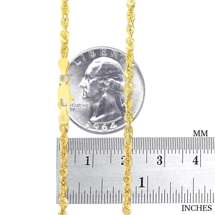 10K Yellow Gold Unisex 3mm Light Diamond Cut Rope Chain Pendant