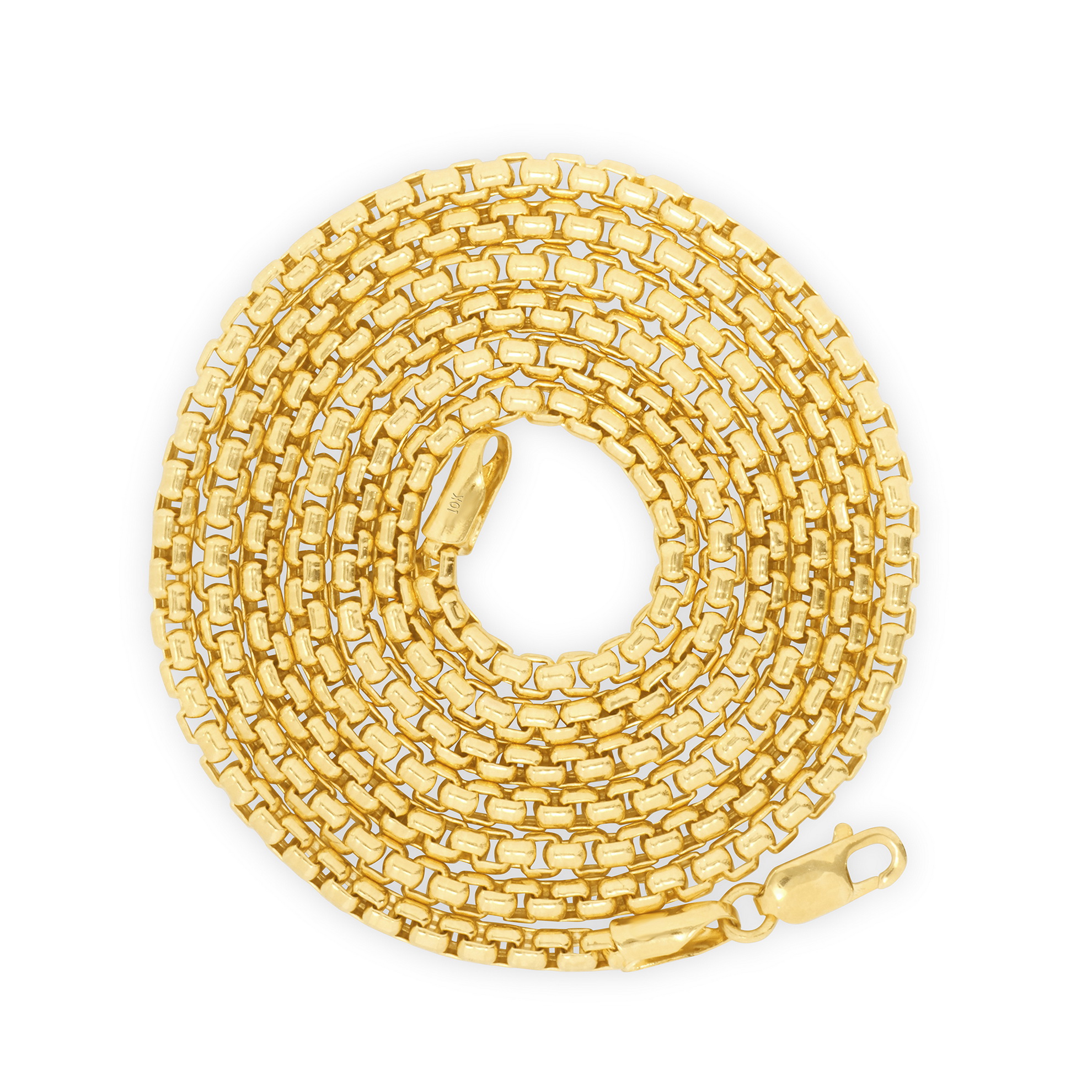 Real 10K Yellow Gold Solid 2.5mm Round Box Chain Link Necklace