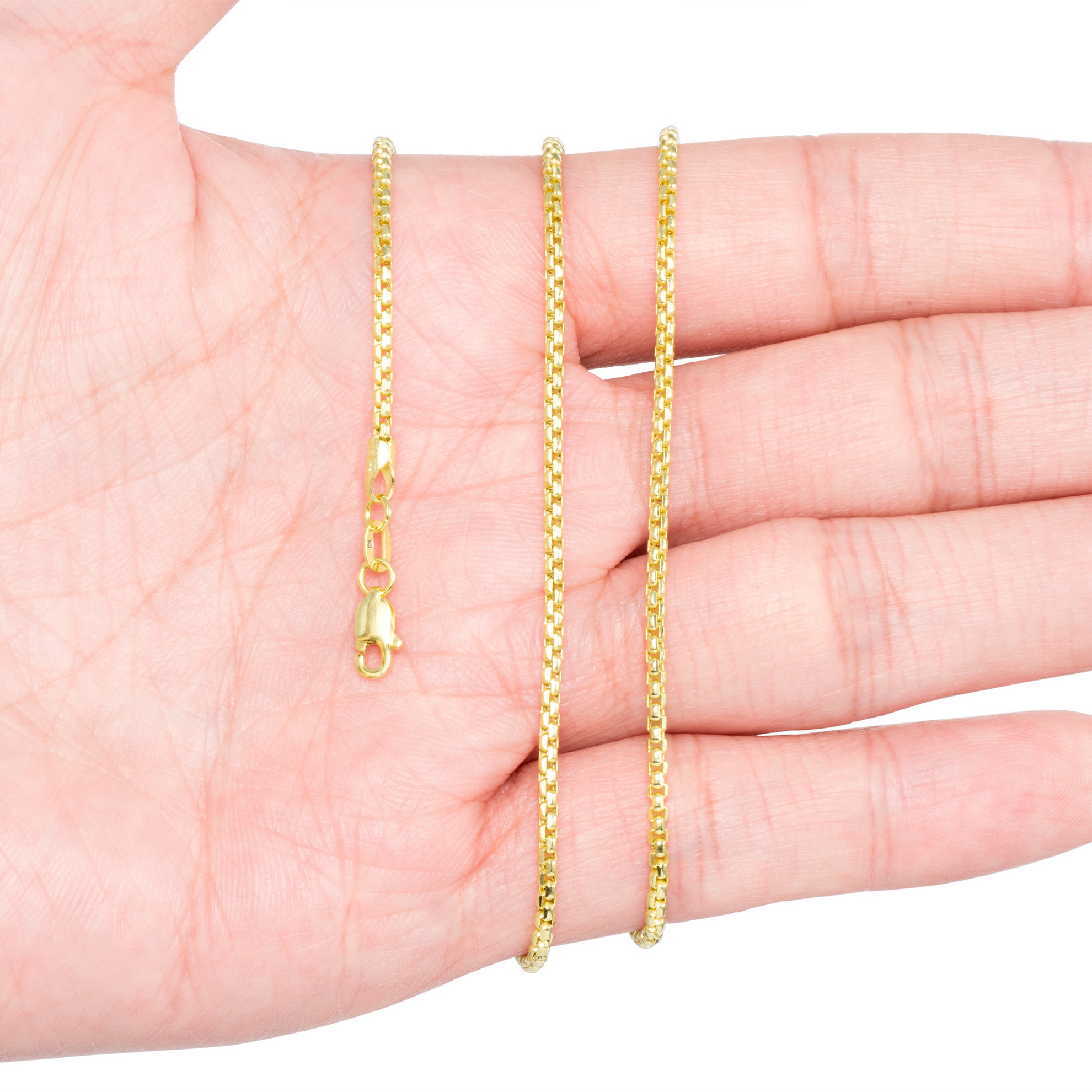 10K Yellow Gold Solid 2mm Round Box Chain Link Pendant