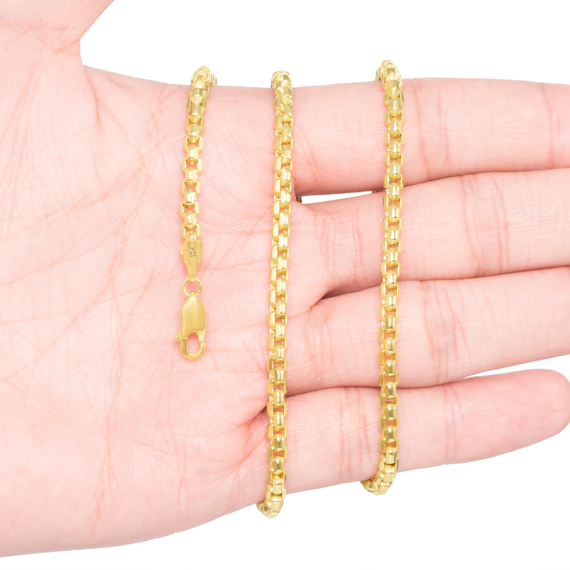 10K Yellow Gold Solid 4mm Round Box Chain Link Pendant