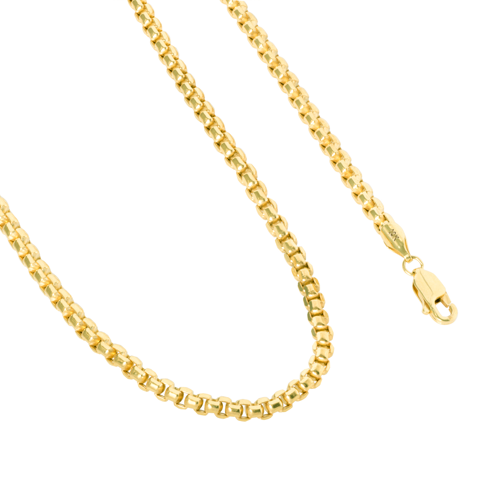 10K Yellow Gold Solid 4mm Round Box Chain Link Pendant