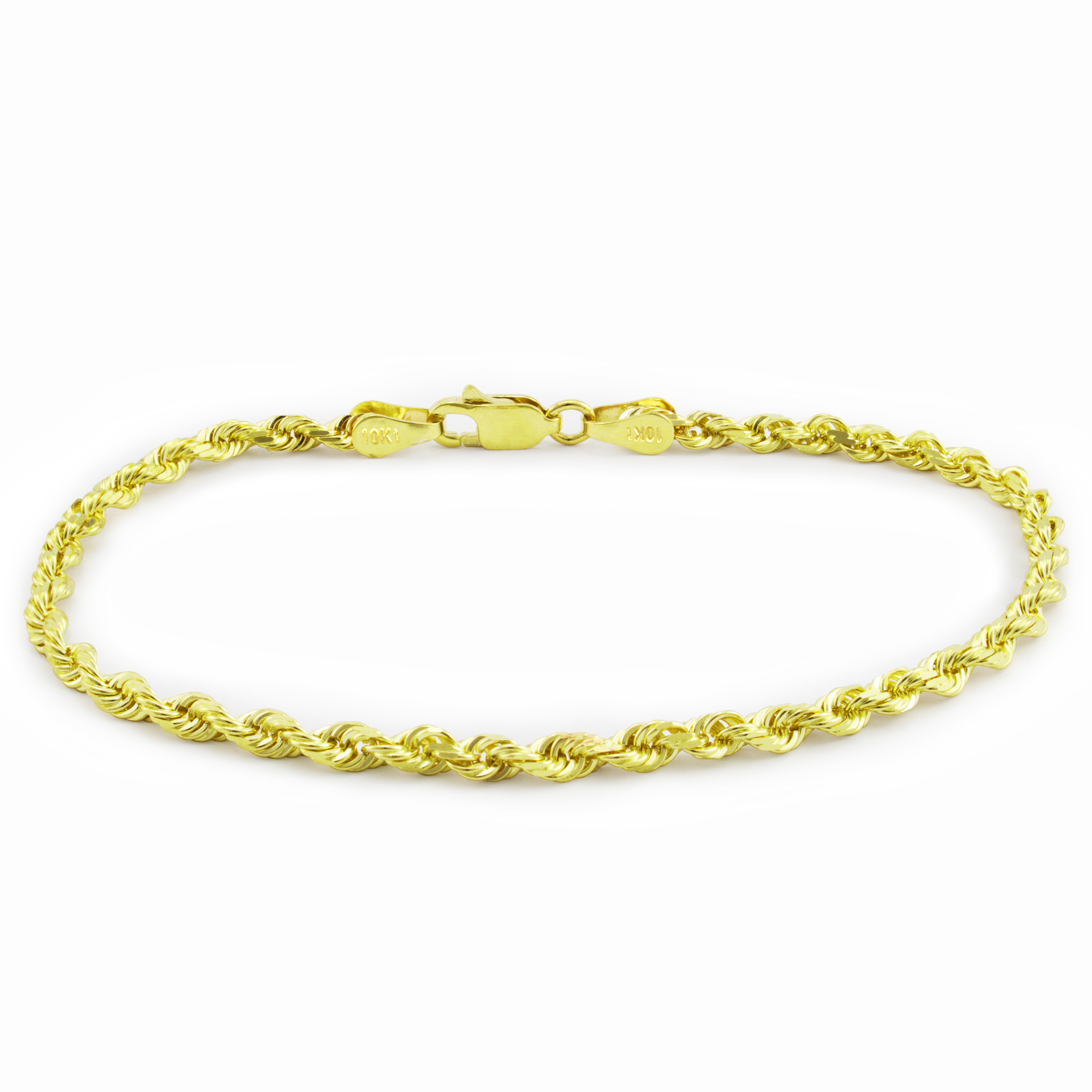 Solid 10k Yellow Gold 2mm Diamond Cut Rope Chain Bracelet Anklet Womens 7" 8" 9" eBay