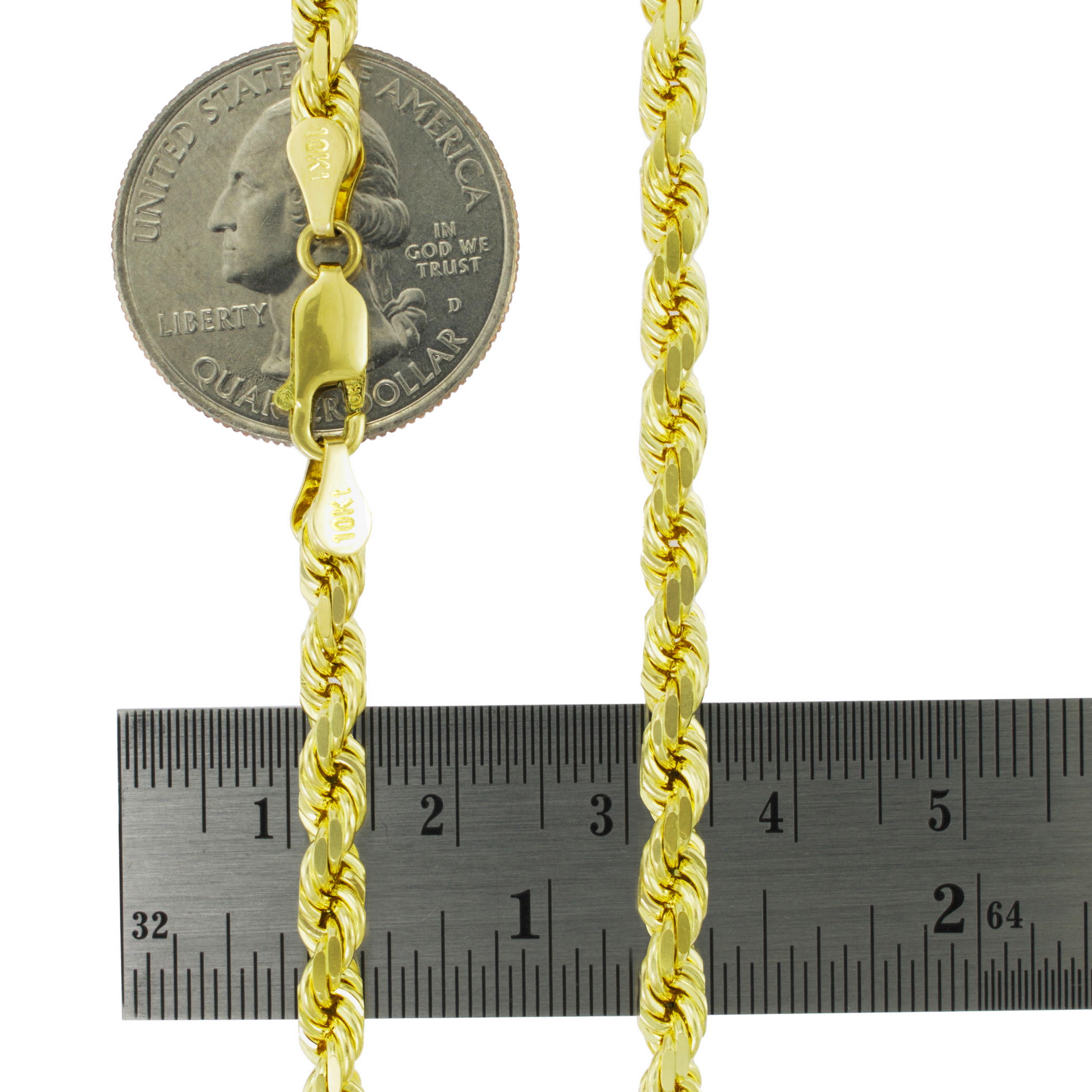 10k Real Yellow Gold 4mm Diamond Cut Rope Chain Necklace Lobster Clasp