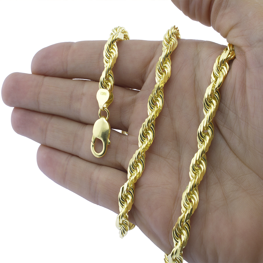 Real 10K Yellow Gold 2mm to 7mm Diamond Cut Rope Chain Pendant Necklace 16"- 32" image