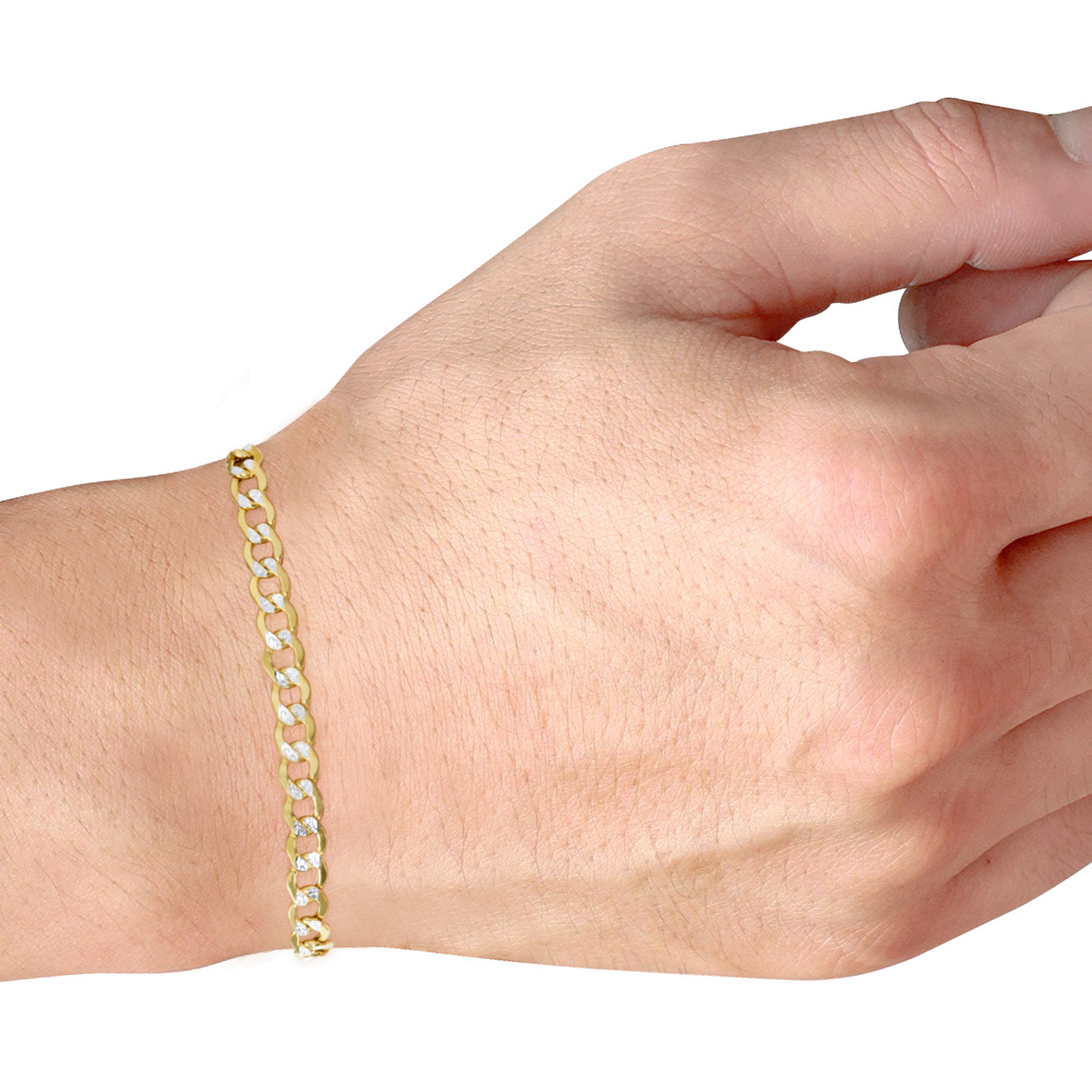 14K Yellow Gold 5.5mm Diamond Cut White Pave Cuban Curb Link Chain Bracelet 7.5/"