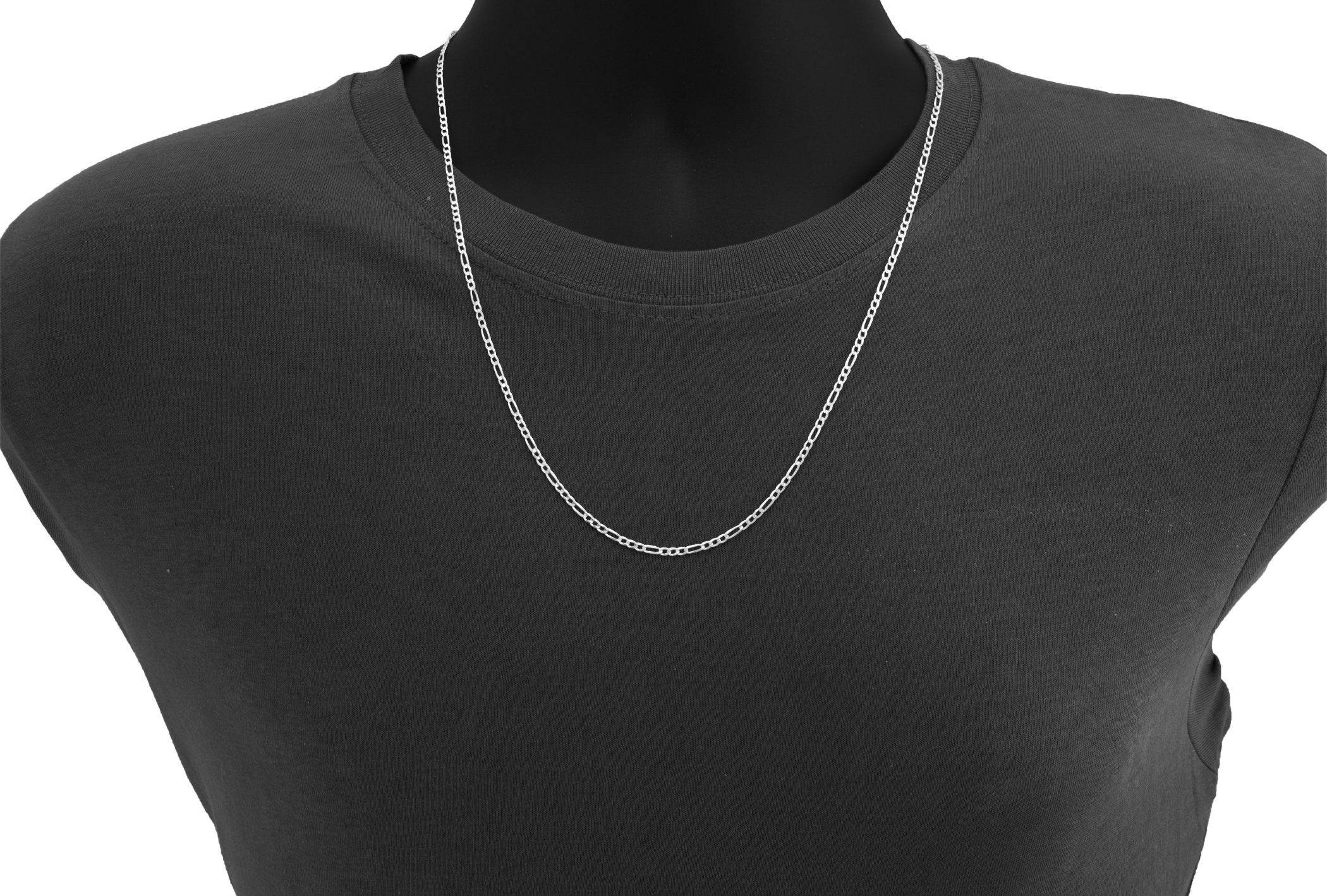 Solid 14K White Gold Real 3mm Figaro Italian Chain Link Pendant