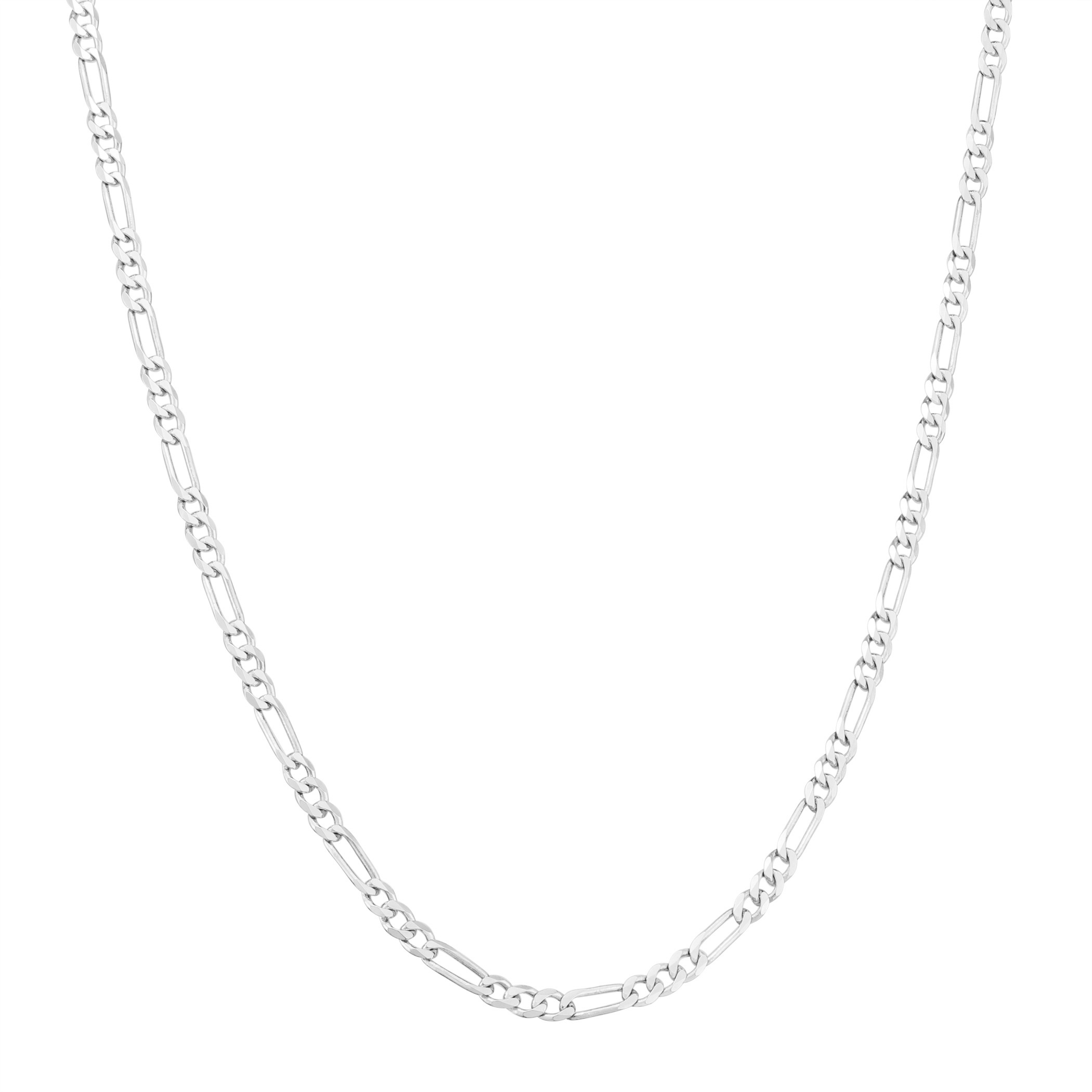 Solid 14K White Gold Real 3mm Figaro Italian Chain Link Pendant