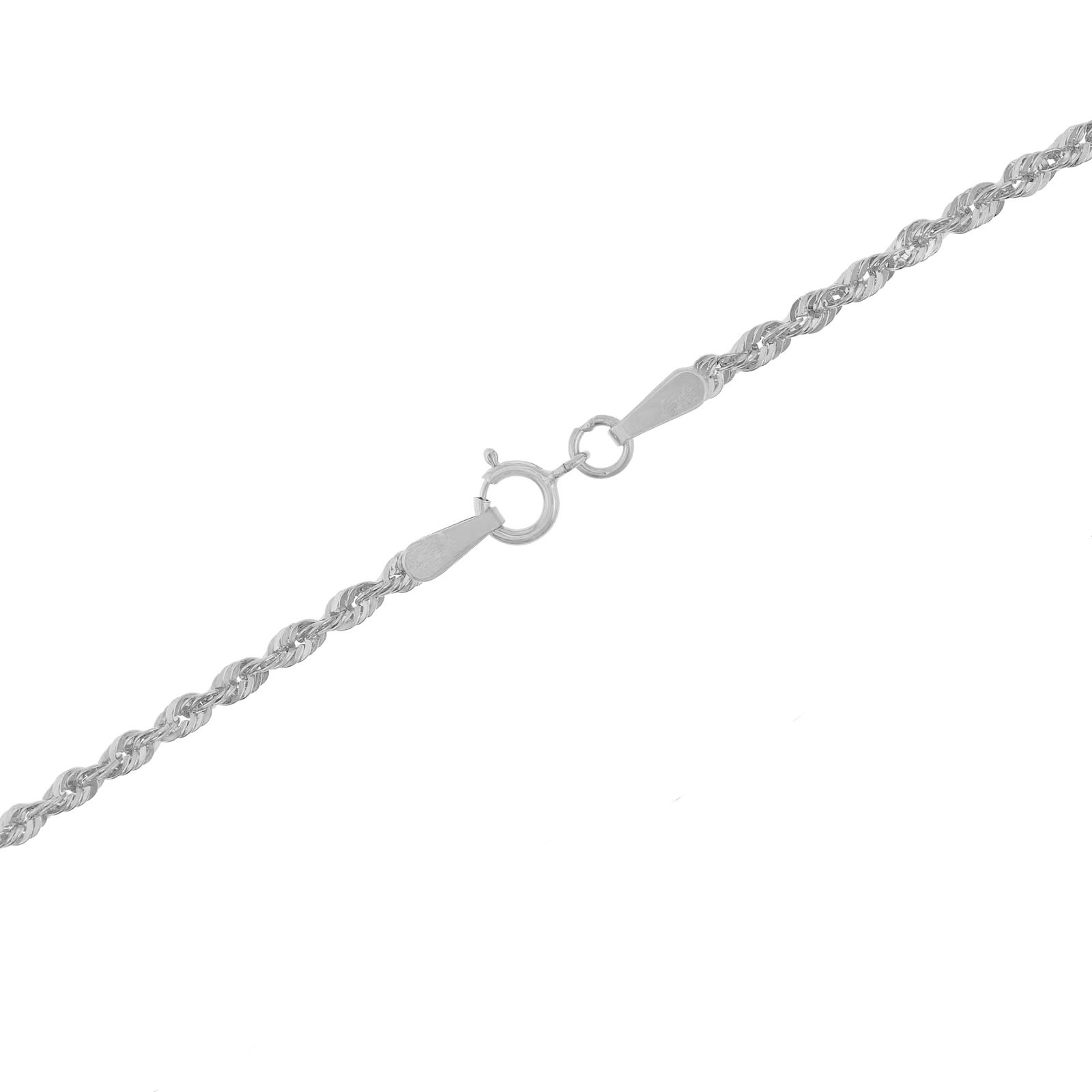14K White Gold Womens 1.5mm Thin Diamond Cut Rope Chain Pendant