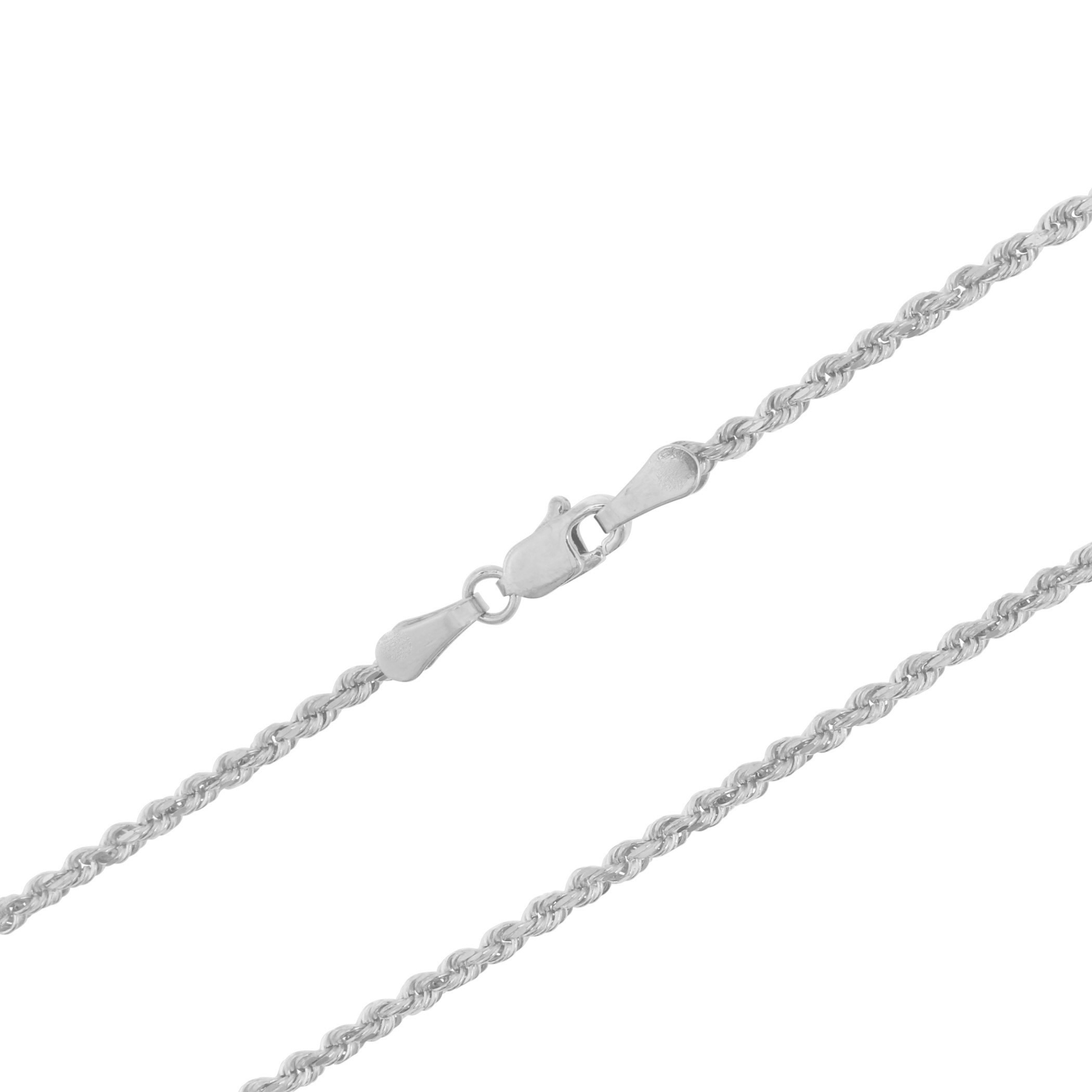 14K White Gold Womens Italian 2.5mm Diamond Cut Rope Chain Pendant