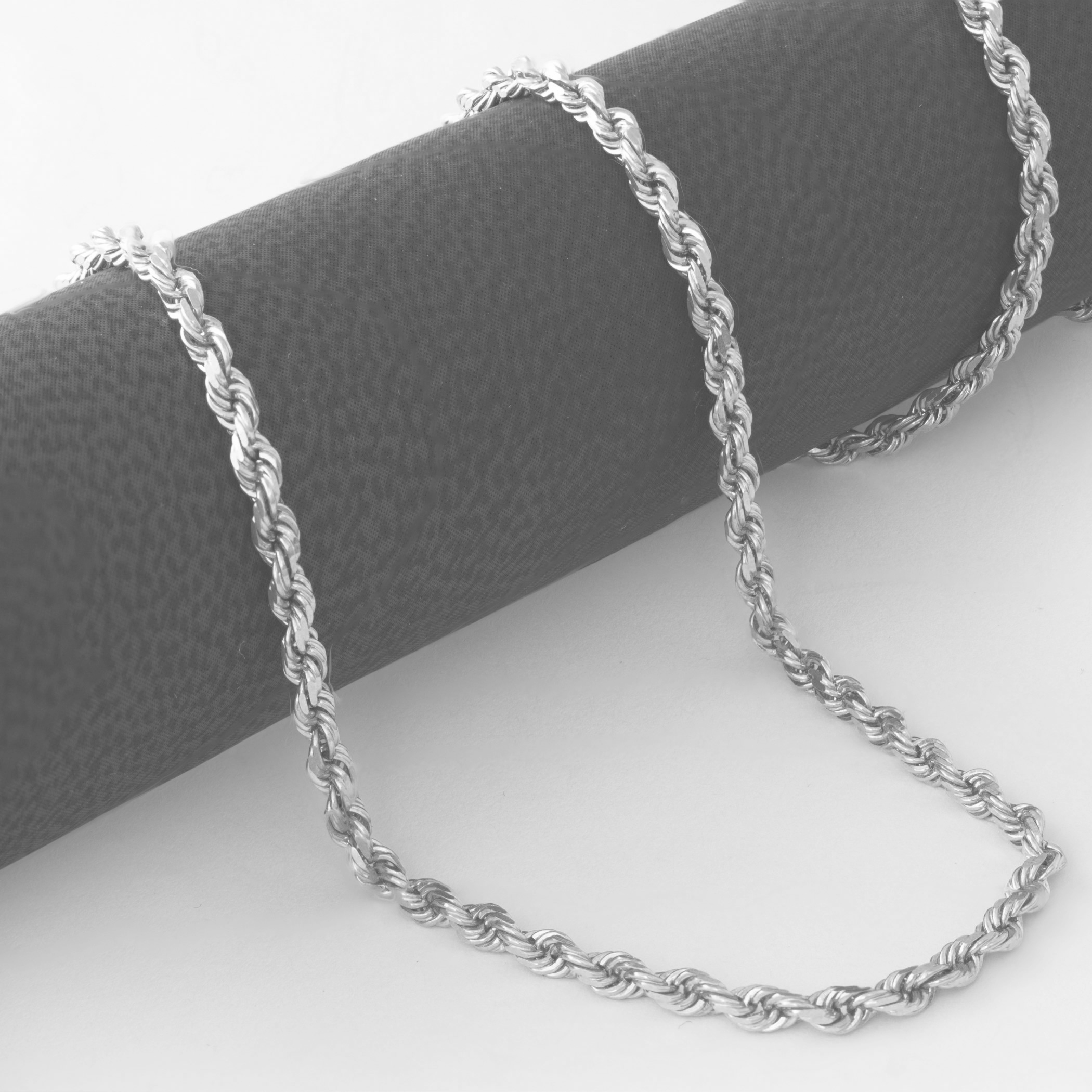 14K White Gold Italian 2.5mm Diamond Cut Rope Chain Pendant Necklace 14