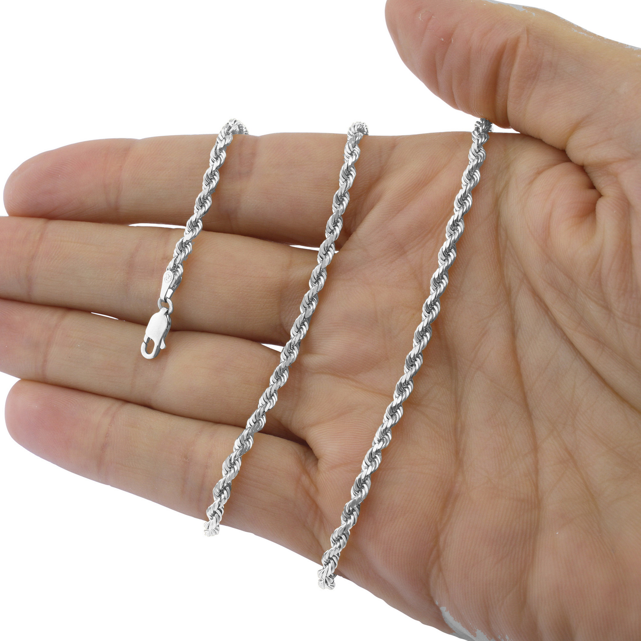 Solid 14K White Gold 1mm 7mm Rope Chain Link Pendant Necklace Men Women 