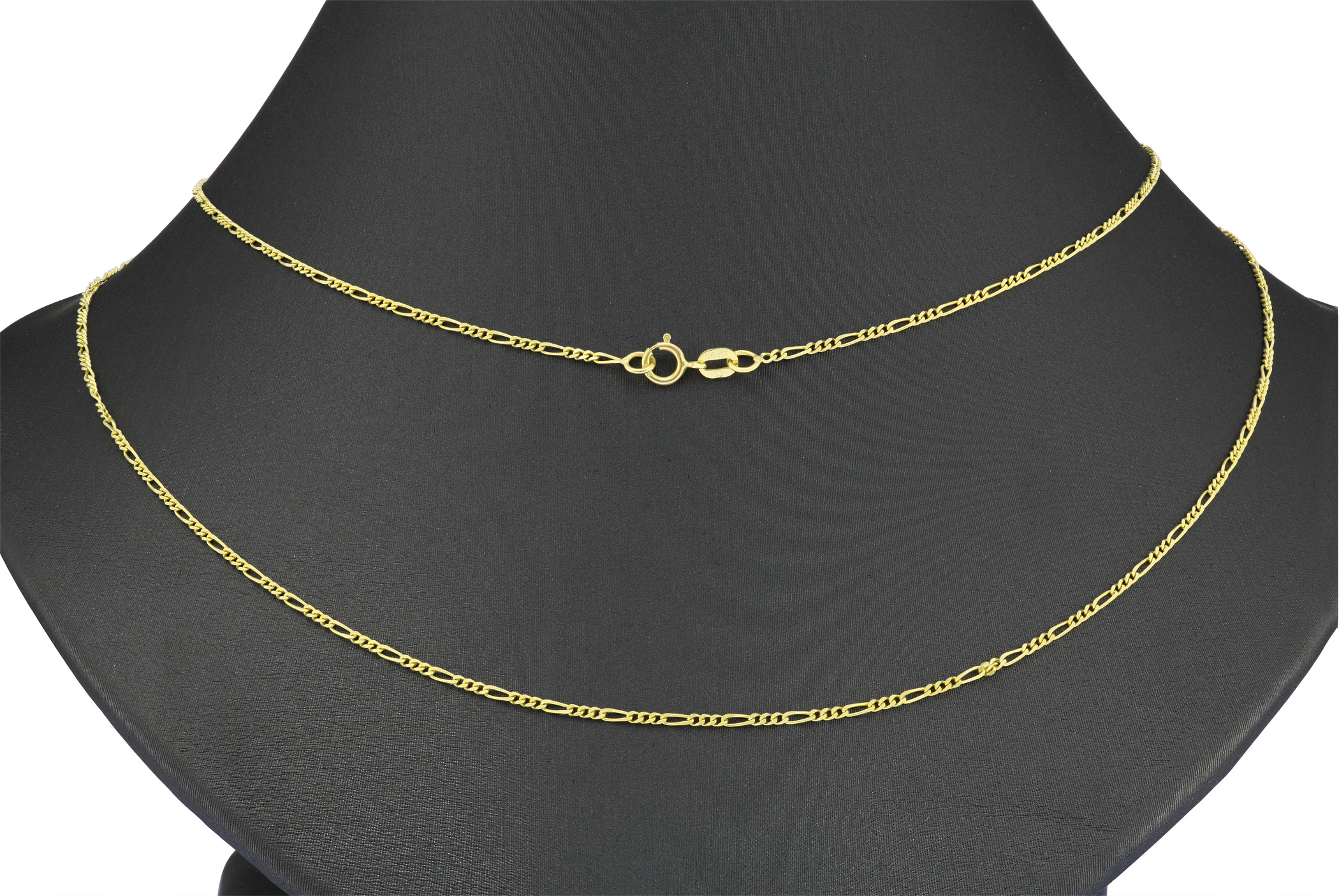 Solid 14K Yellow Gold Women's 1.5mm Thin Figaro Chain Pendant Necklace