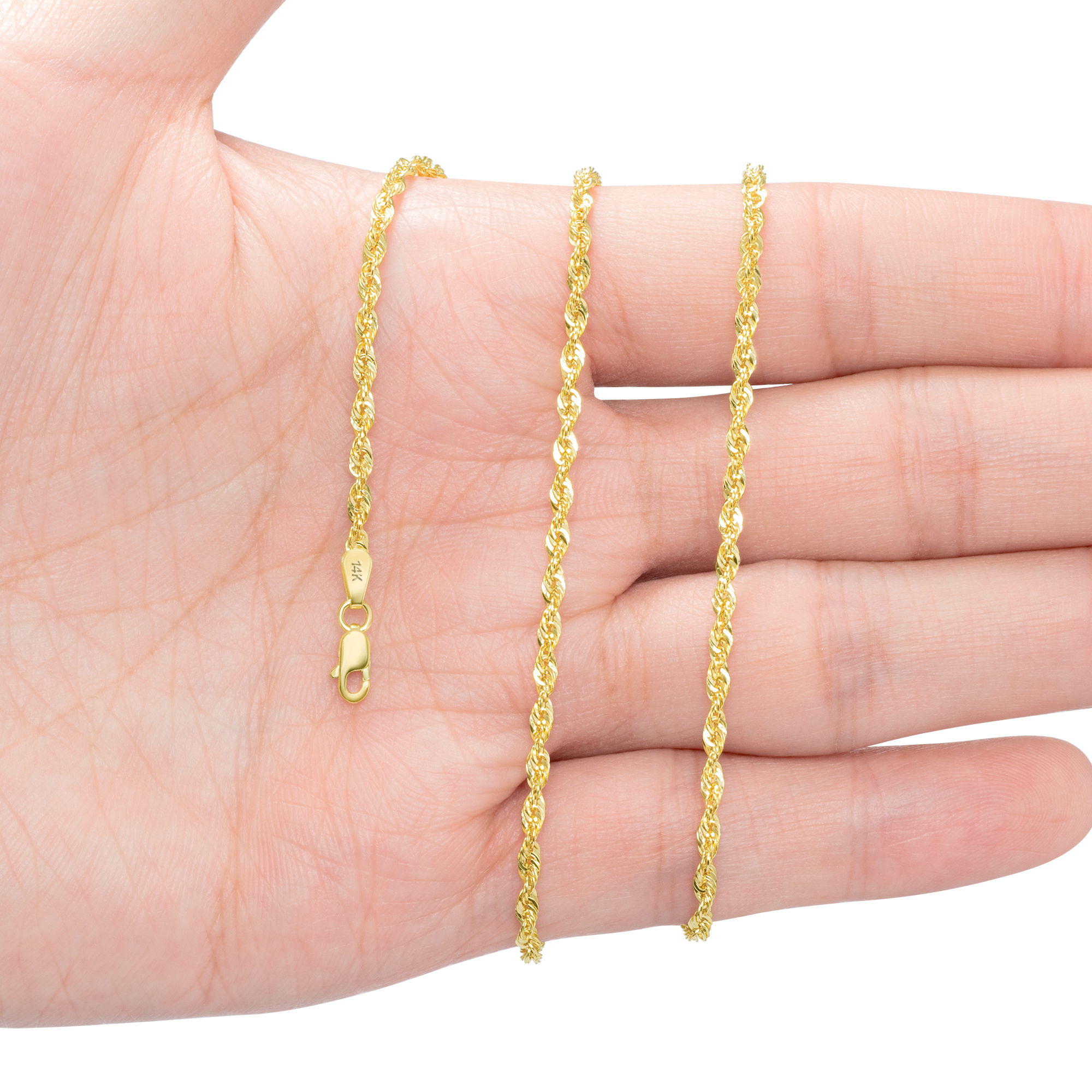 14K Yellow Gold 2 5mm Italian Rope Chain Link Pendant Necklace Unisex 