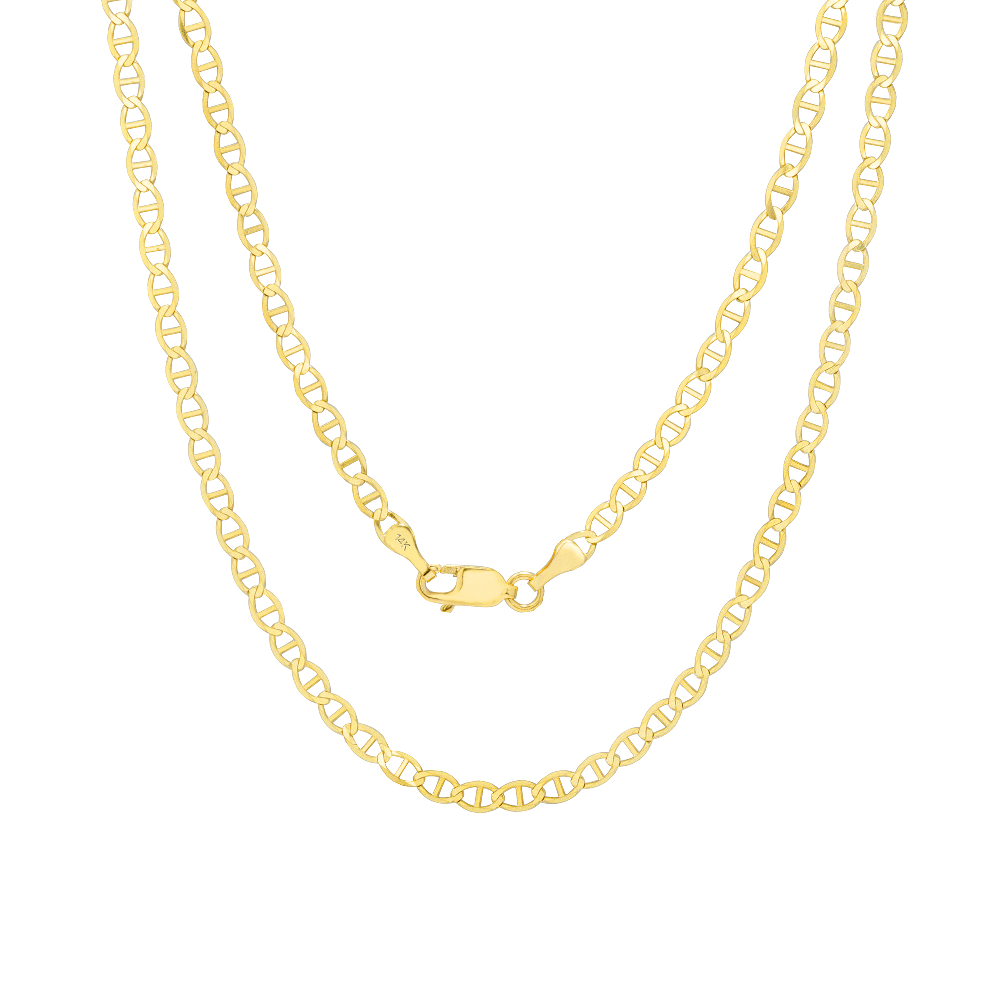 14K Yellow Gold Chain 2.5mm Light Weight Flat Mariner Chain Necklace 16, 18, 20, 22, 24 Inches 14K Yellow Gold Chain 2.5mm Light Weight Flat Mariner Chain Necklace 16, 18, 20, 22, 24 Inches