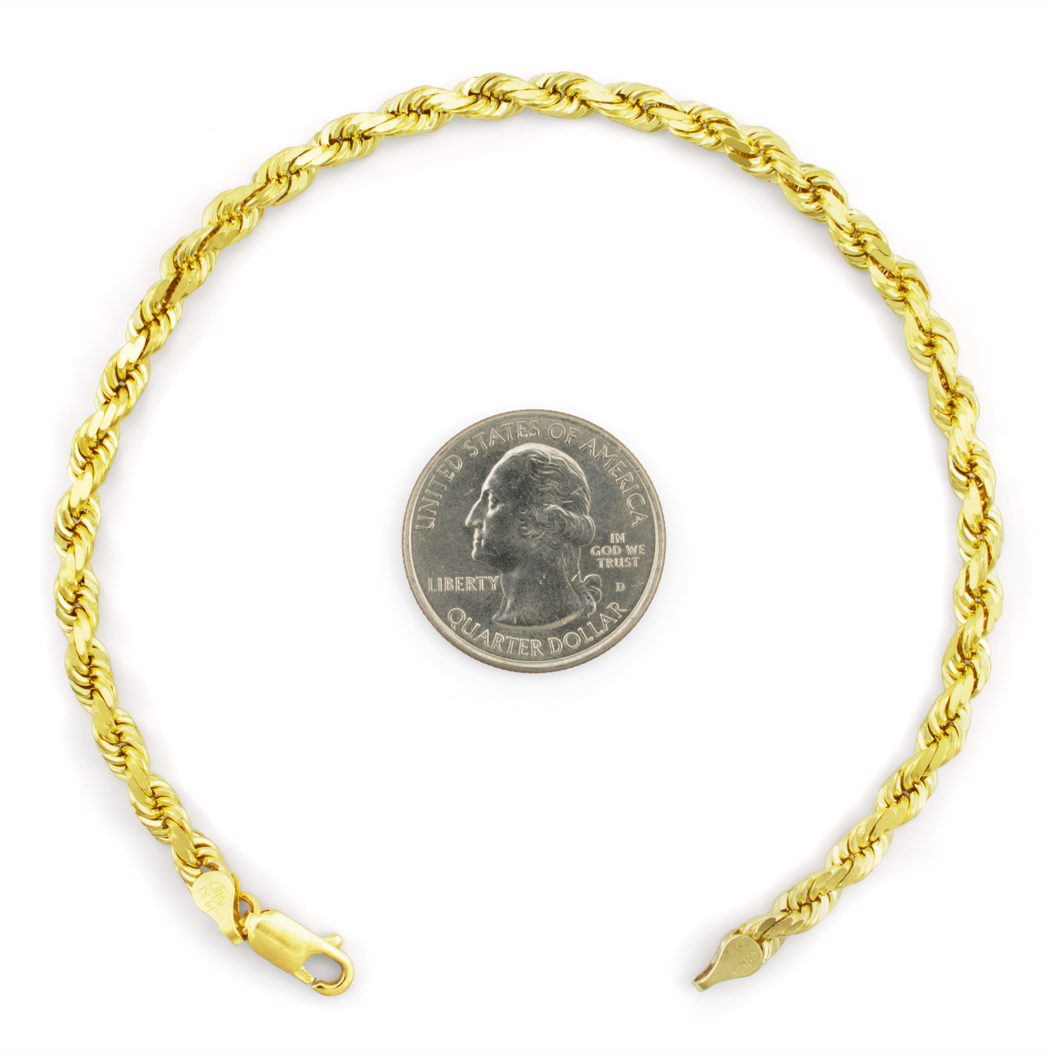 Solid 14k Yellow Gold 5mm Mens Diamond Cut Rope Chain Link Bracelet 8