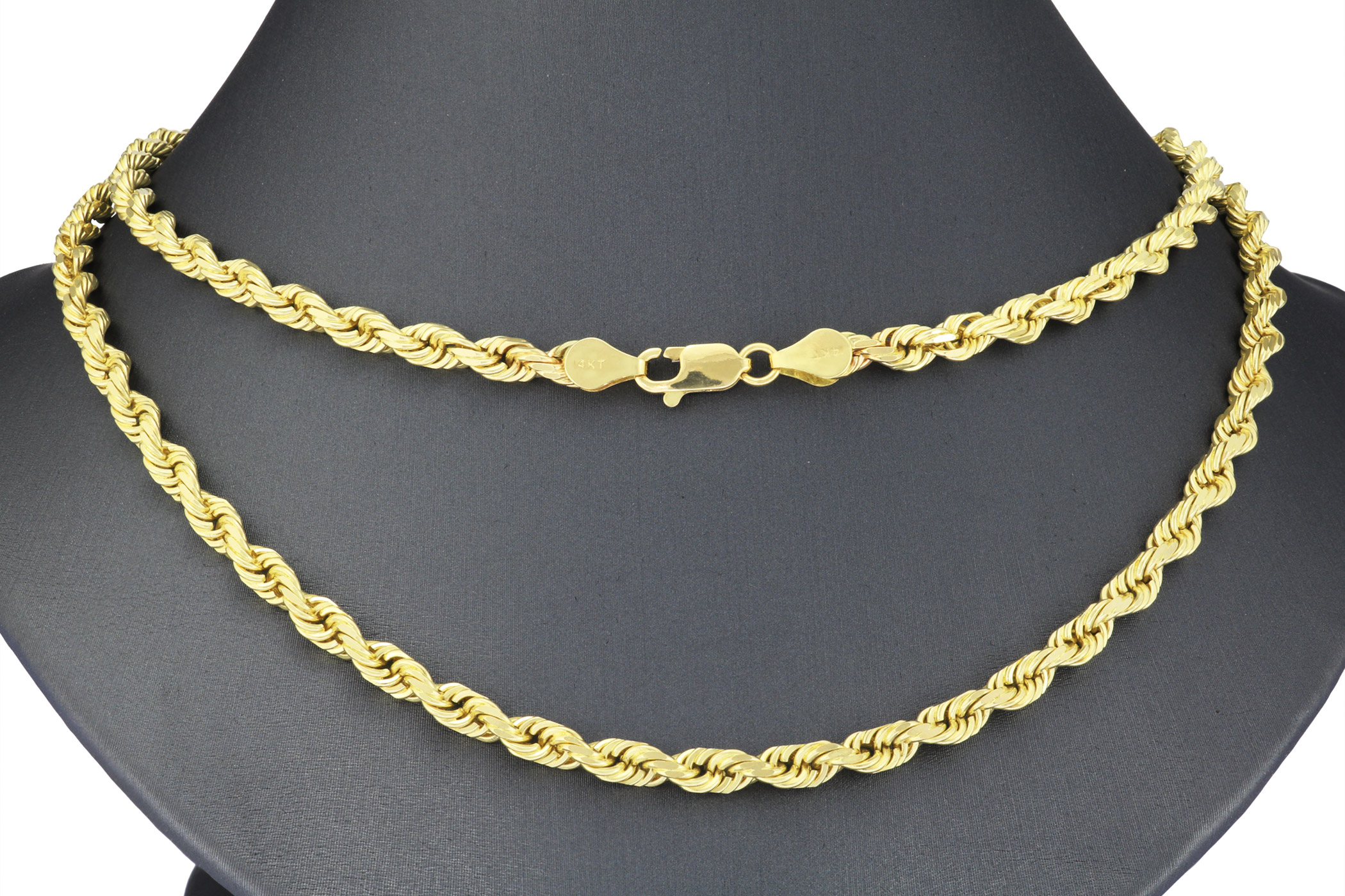 Solid 14K Yellow Gold Real 5mm Italian Diamond Cut Rope Chain Necklace