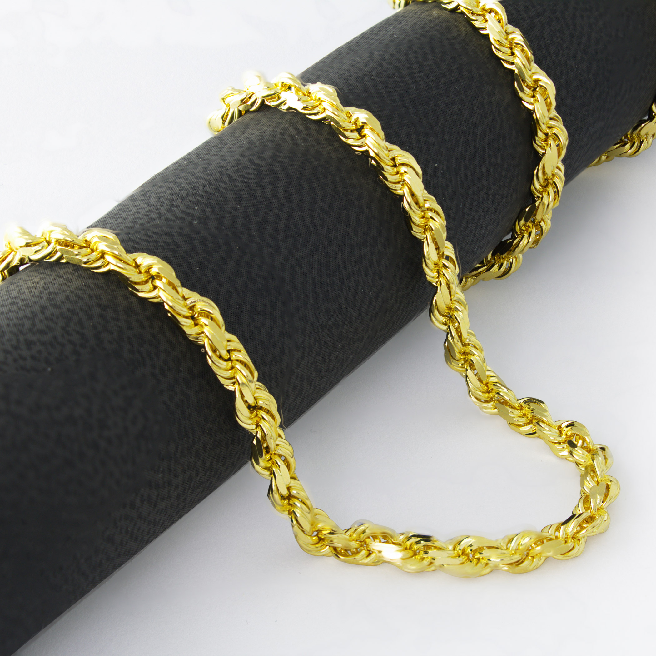 Real 14K Yellow Gold 5mm Wide Diamond Cut Rope Chain Necklace Men 