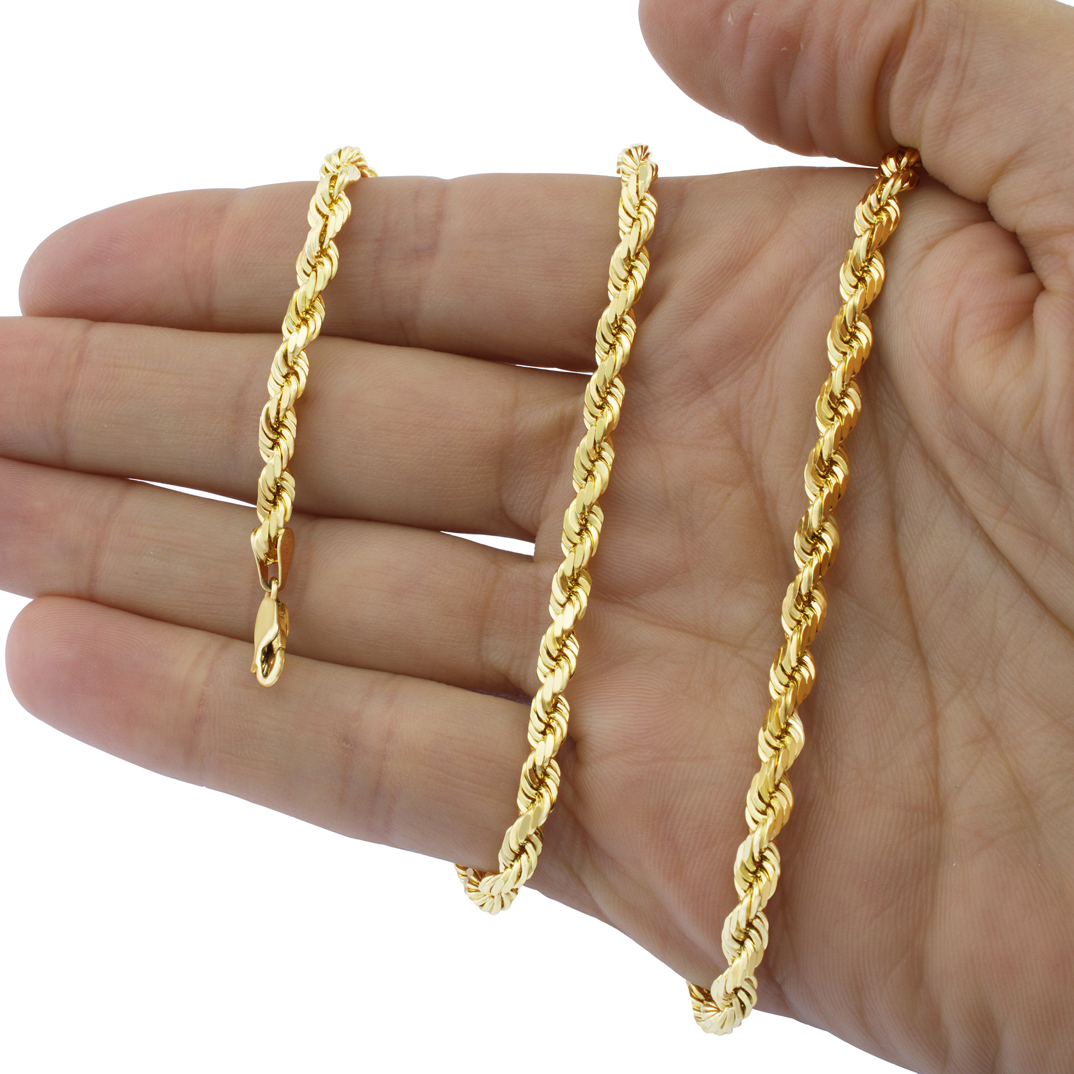 14K Yellow Gold Solid Rope Chain Necklace Bracelet 1mm 10mm Mens Women 