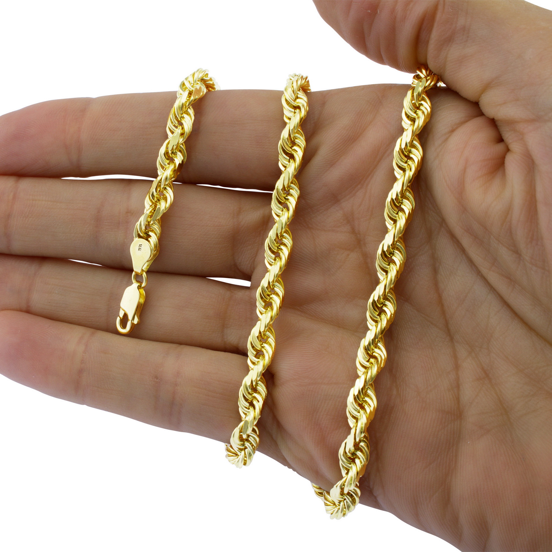 18K Yellow Gold Solid Mens 7mm Diamond Cut Rope Chain