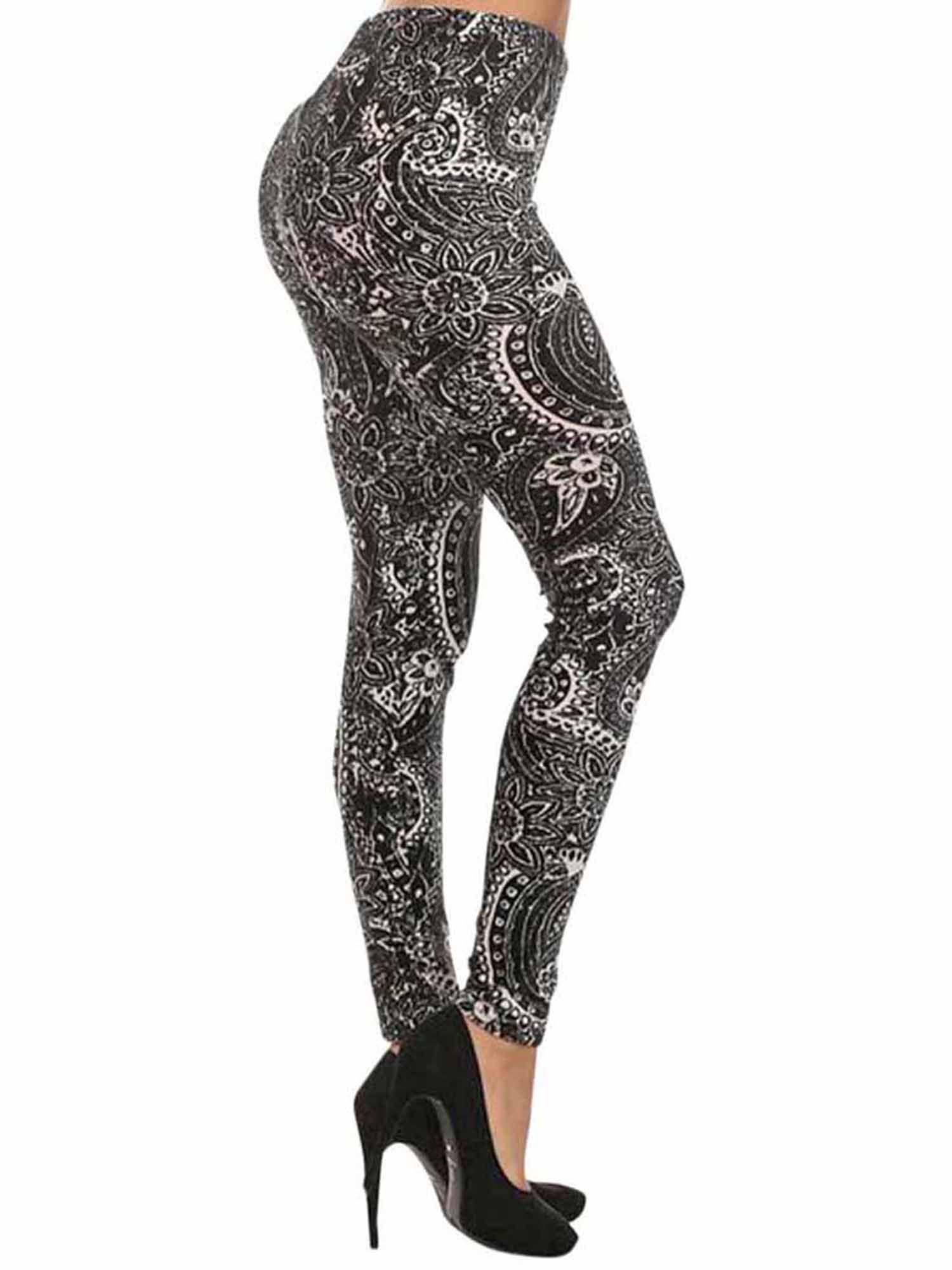 BLACK & WHITE PAISLEY PRINT VELOUR LEGGINGS | eBay