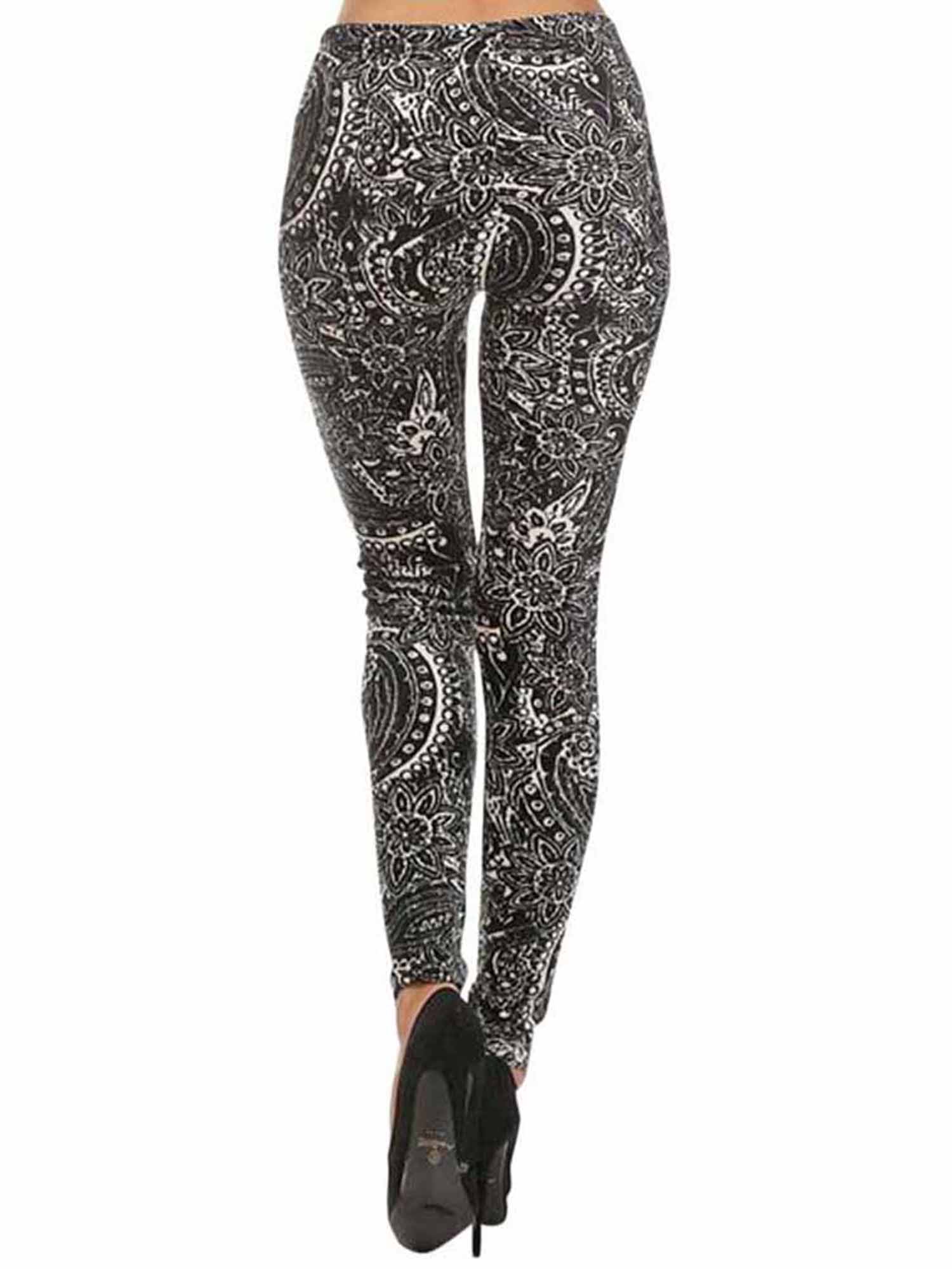 BLACK & WHITE PAISLEY PRINT VELOUR LEGGINGS | eBay