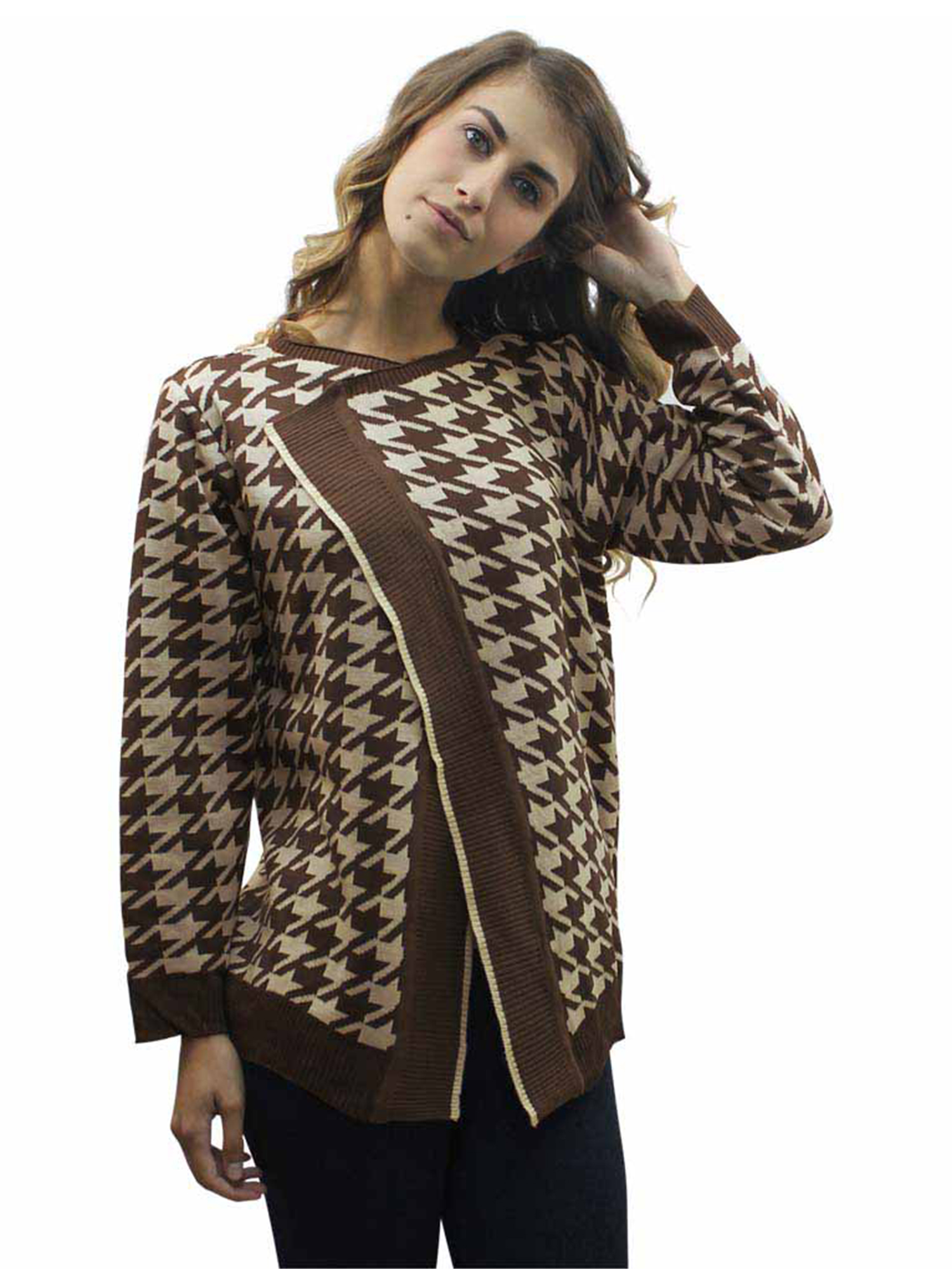 BOLD HOUNDSTOOTH LONG CARDIGAN SWEATER | eBay