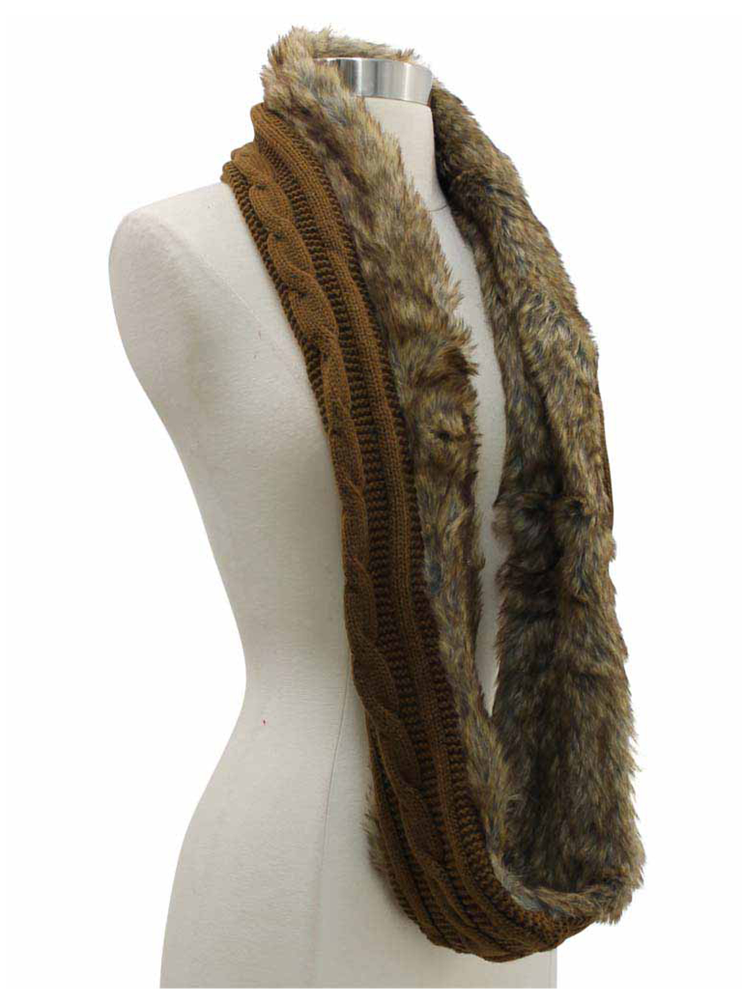 CABLE KNIT INFINITY SCARF WITH FAUX FUR LINING eBay