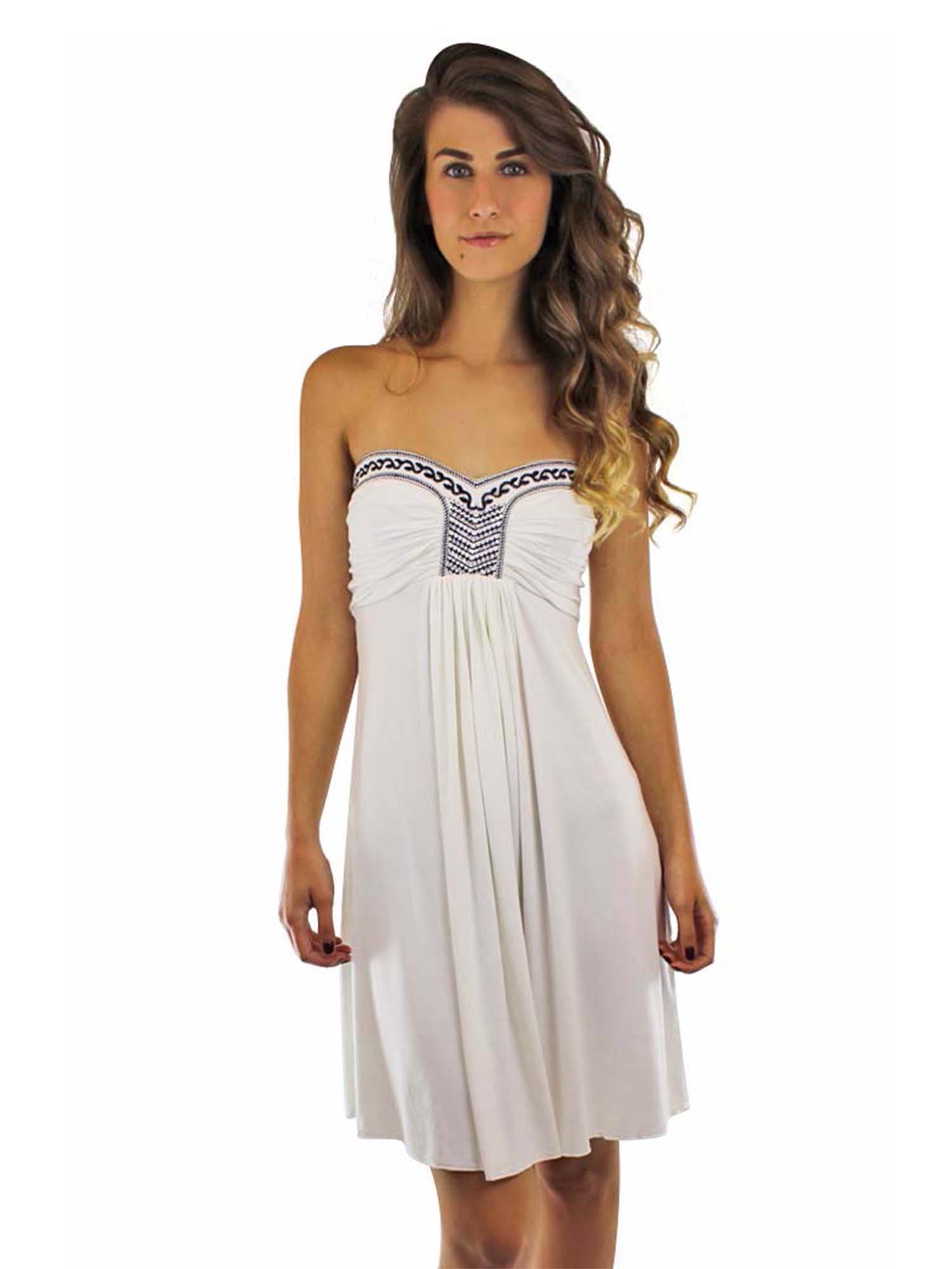 WHITE STRAPLESS DRESS BEACH COVER UP WITH EMBROIDERY eBay
