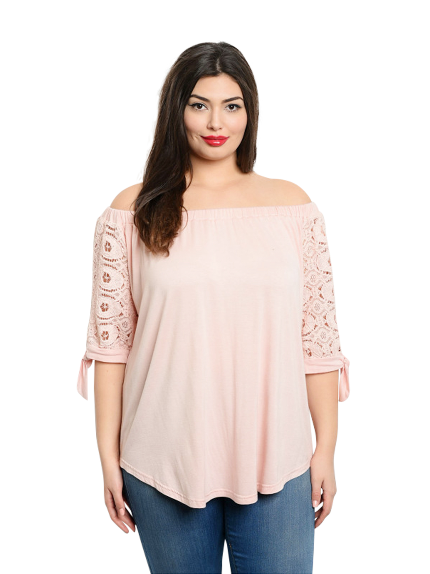 LIGHT PINK WOMENS PLUS SIZE TOP WITH LACE SLEEVES eBay