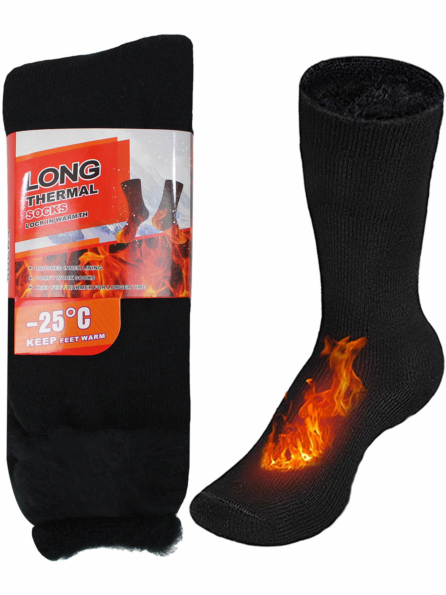 BLACK EXTRA LONG 2 PACK THERMAL WINTER MENS SOCKS eBay
