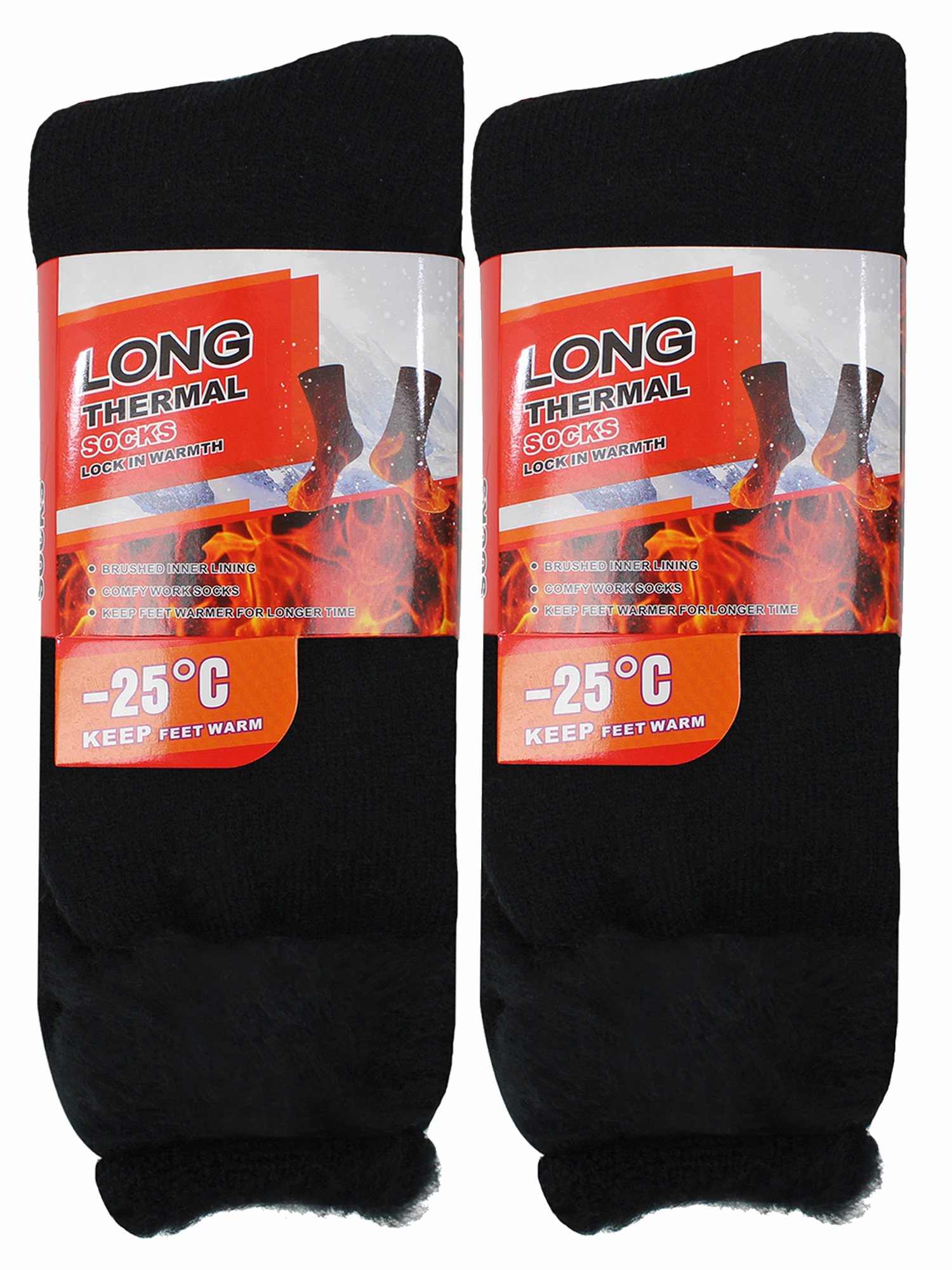 BLACK EXTRA LONG 2 PACK THERMAL WINTER MENS SOCKS eBay