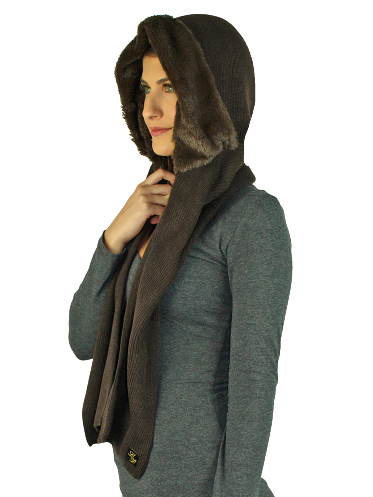 FAUX FUR WINTER KNIT HOOD SCARF COWL eBay