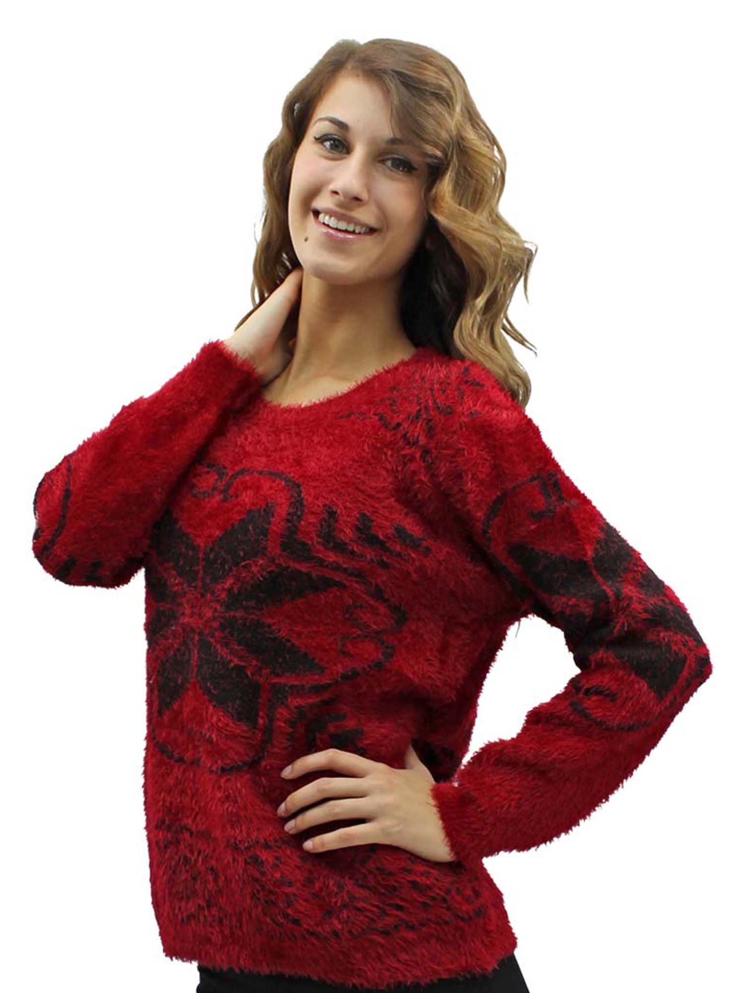 SNOWFLAKE PATTERN FUZZY EYELASH KNIT SWEATER | eBay