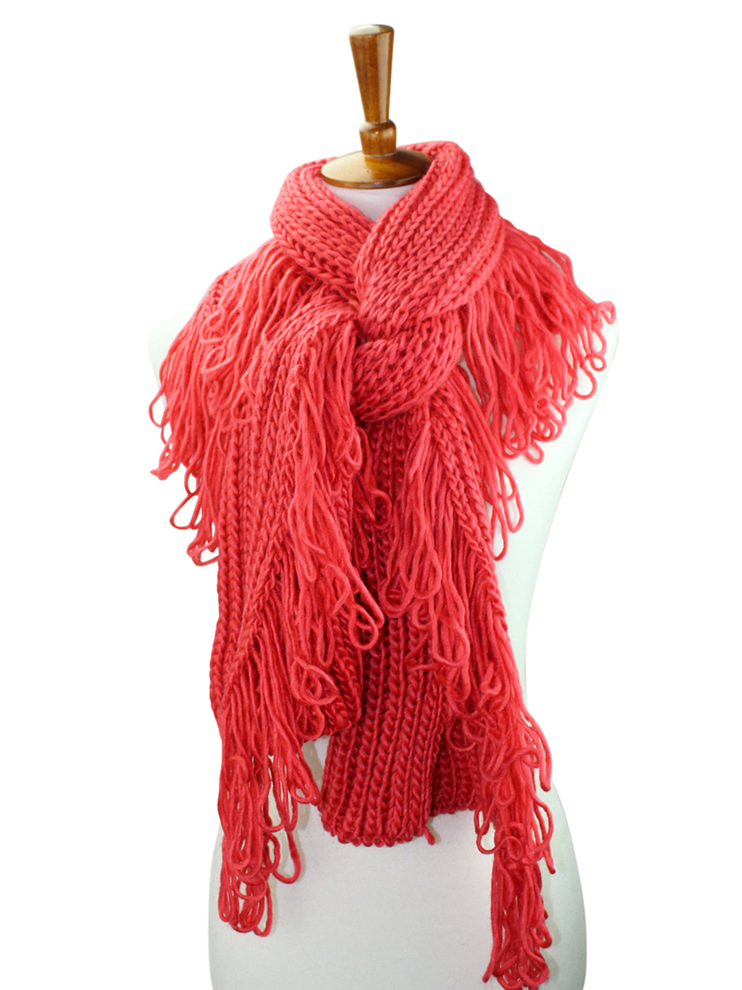 CHUNKY WINTER KNIT SCARF WITH LOOP FRINGE eBay