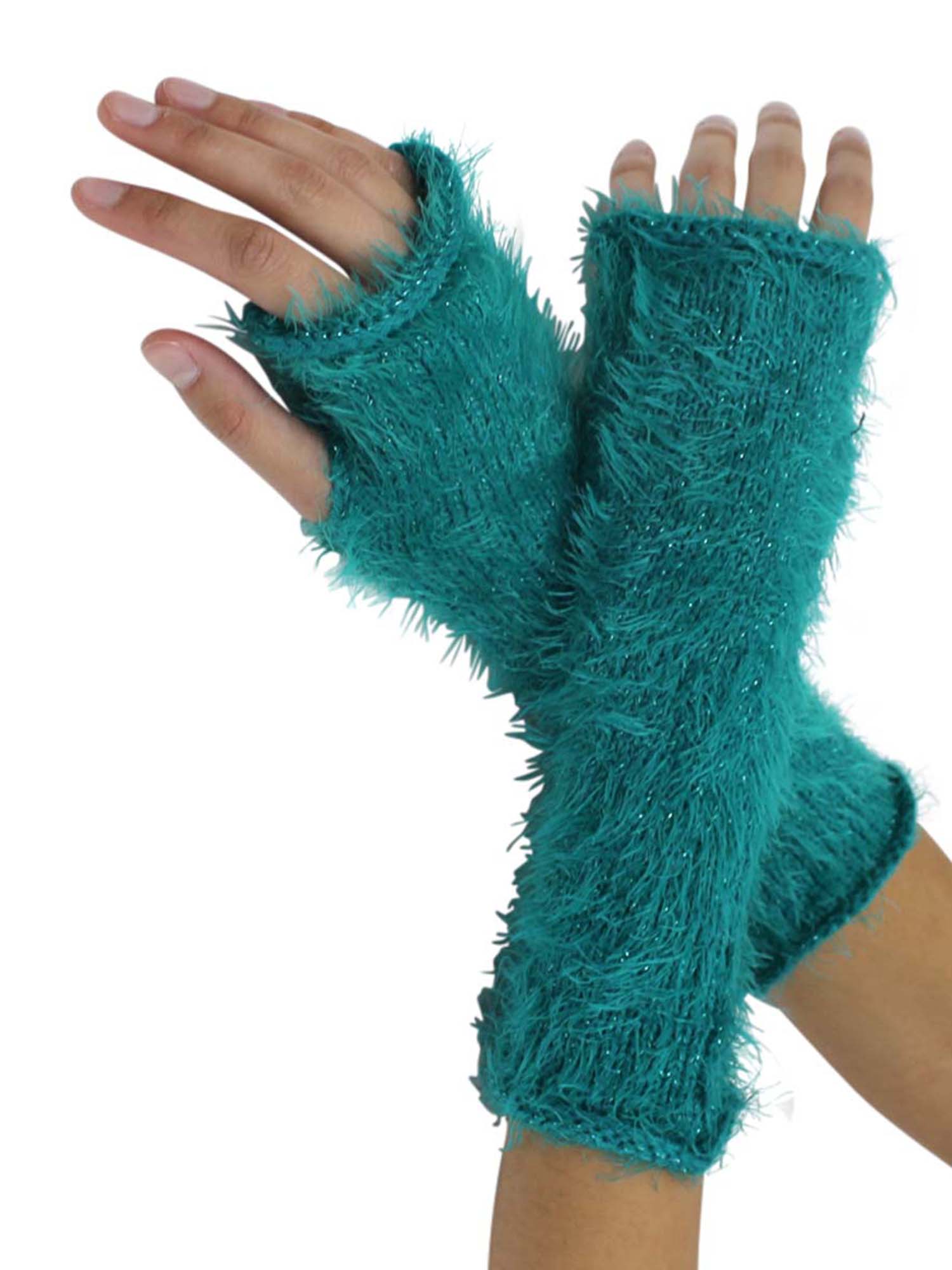 METALLIC FUZZY KNIT FINGERLESS ARM WARMERS eBay