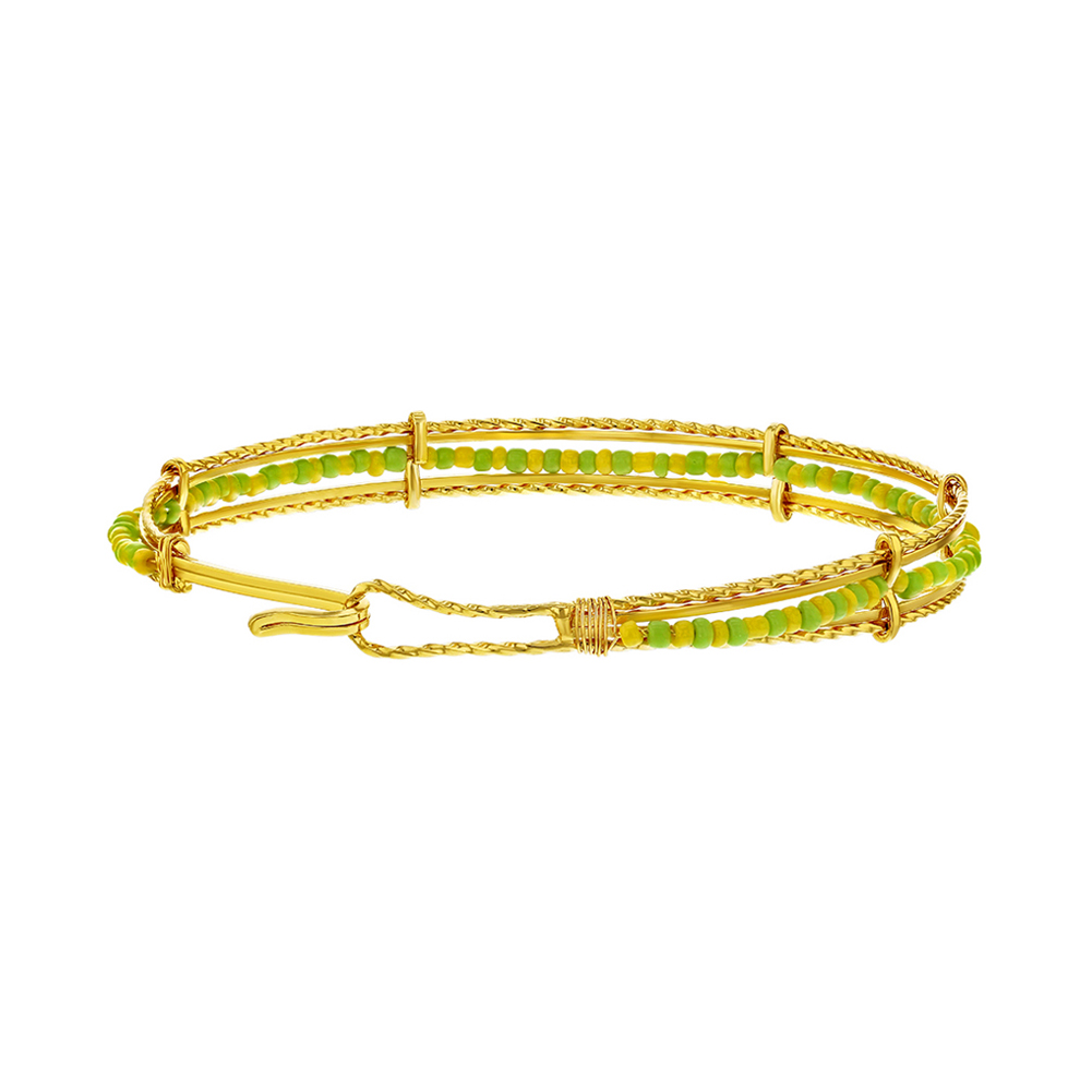 Gold Plated Santeria Babalawo Green Yellow Beads Bangle Orula Bracelet for Women - Picture 5 of 7