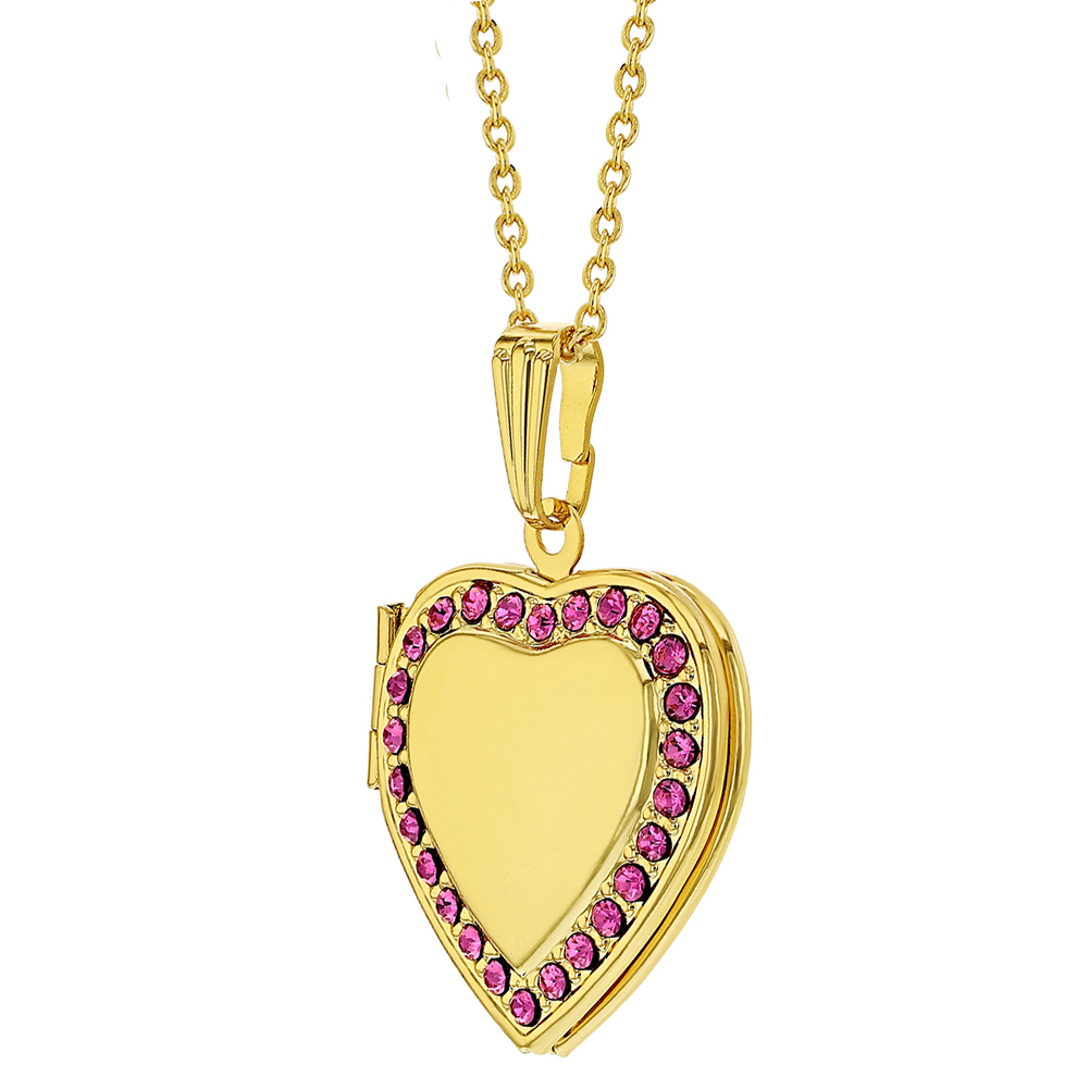 In Season Jewelry Gold Tone Filigree Small Heart Photo Locket Pendant Crystal Necklace 19