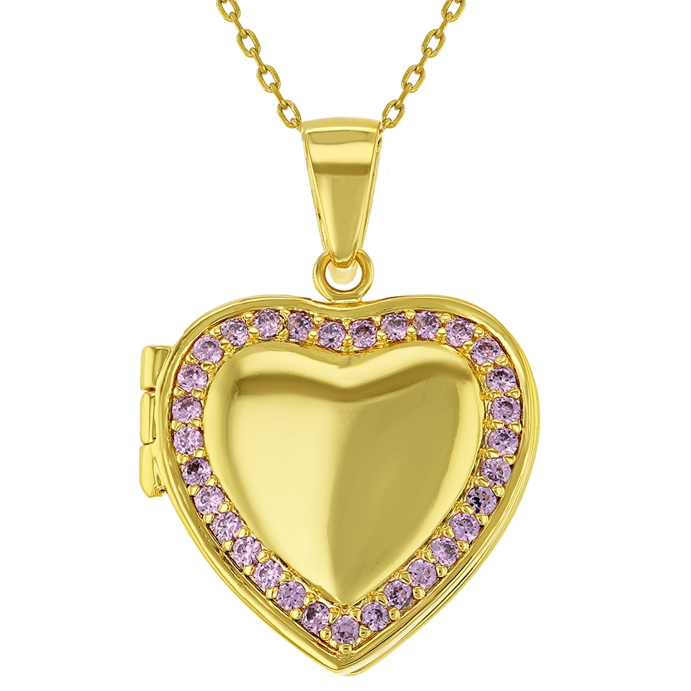 18k Gold Plated CZ Heart Shaped Locket 